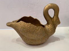 Pair of Charming Antique Gilt Iron French Swan Flower Pots Planters