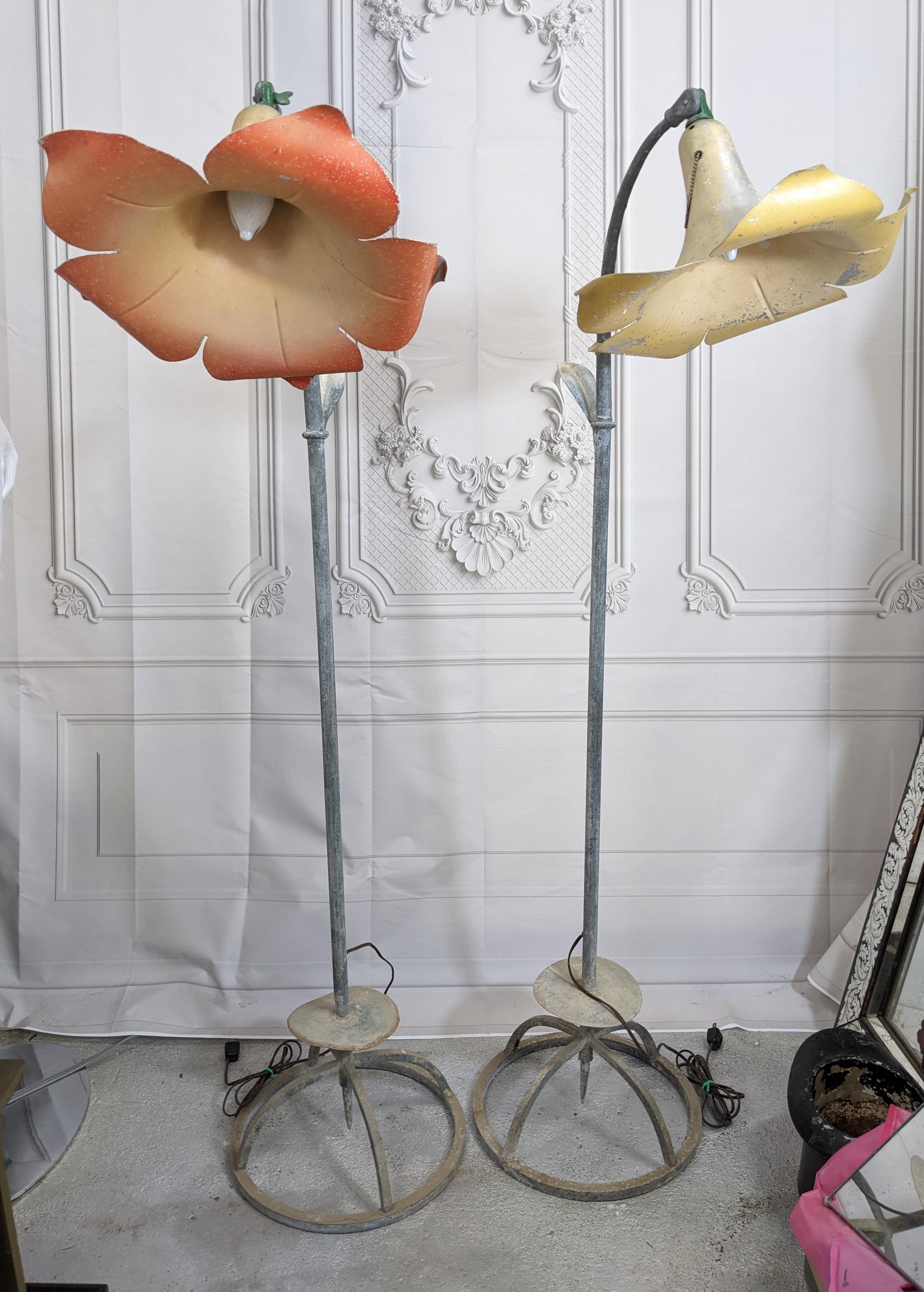 American Pair of Charming Art Deco Morning Glory Garden Lamps For Sale