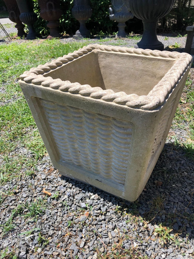 Pair of Charming Cast Cement Basket Motife Planters For Sale at 1stDibs