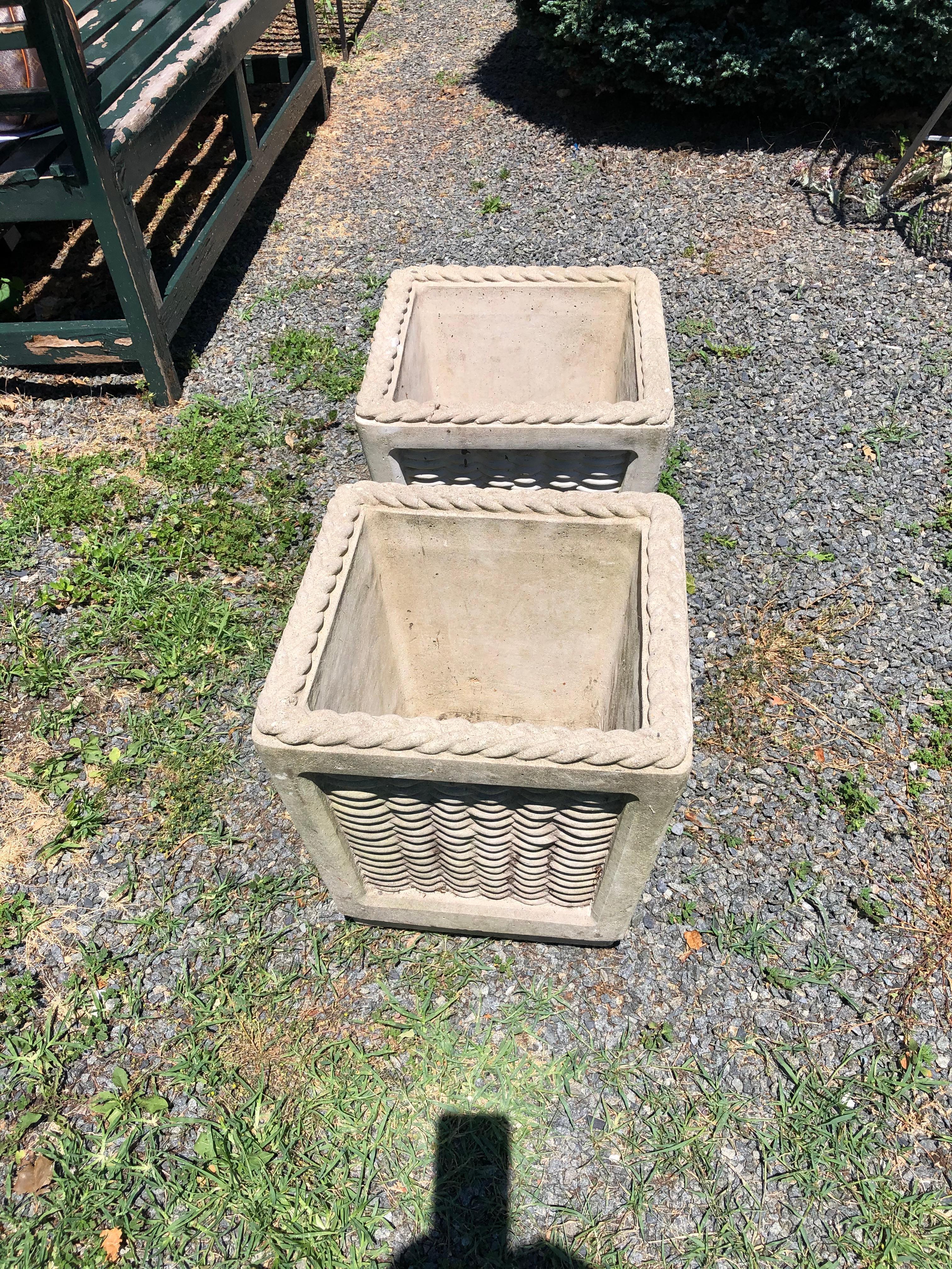 American Pair of Charming Cast Cement Basket Motife Planters