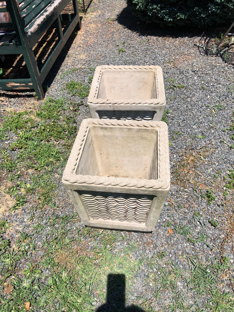 Pair of Charming Cast Cement Basket Motife Planters For Sale at 1stDibs