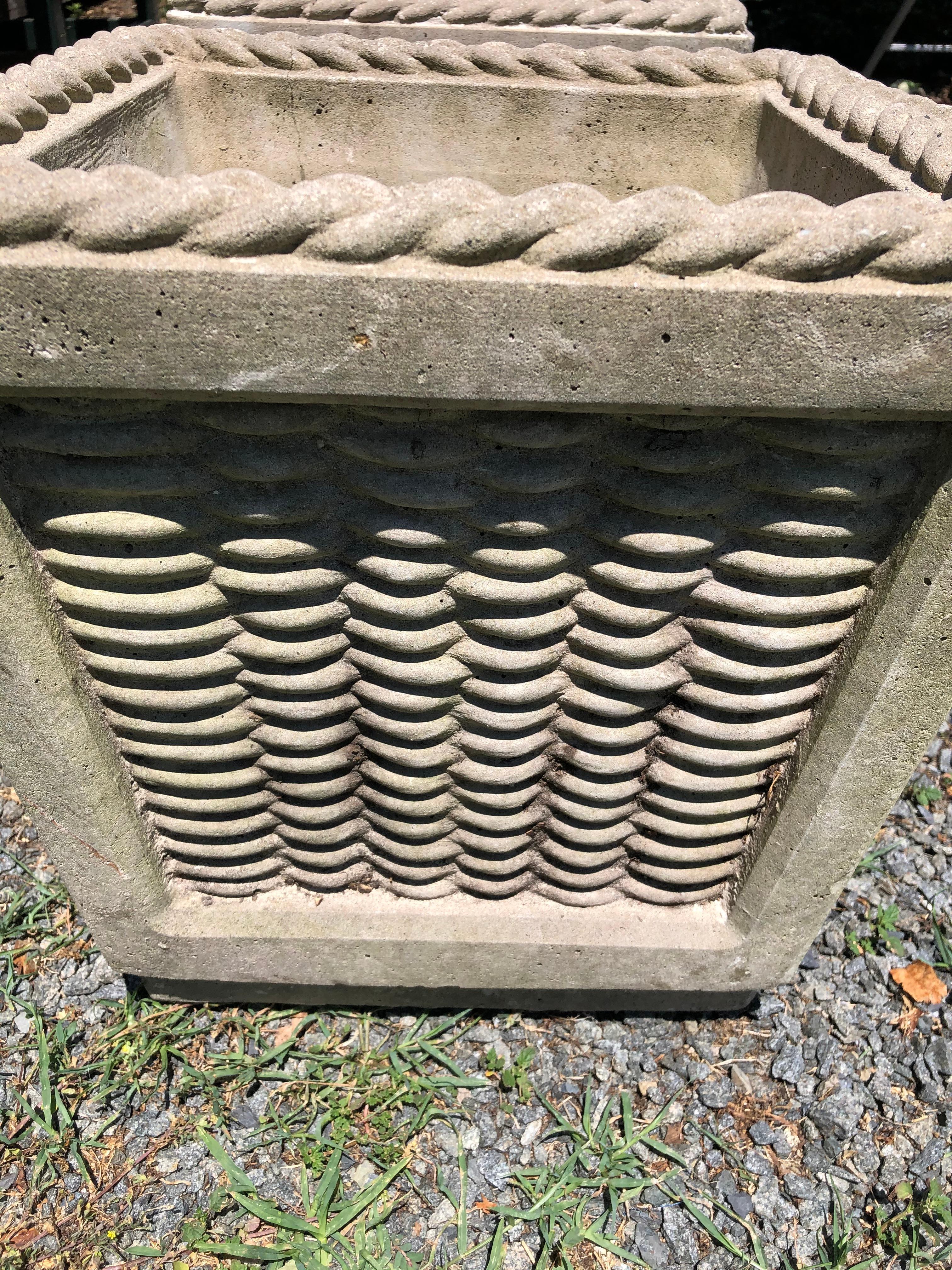 Late 20th Century Pair of Charming Cast Cement Basket Motife Planters