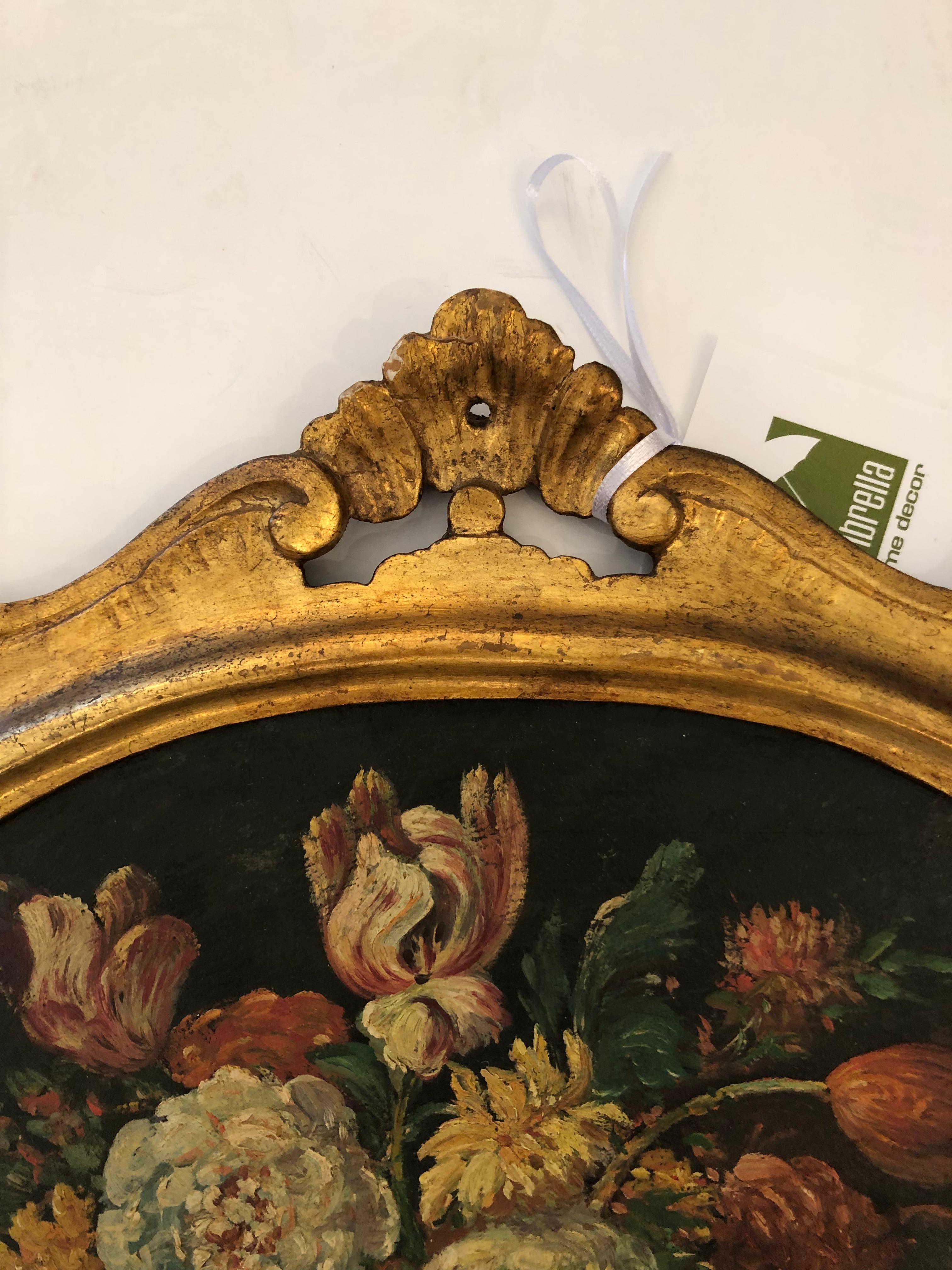 Pair of Charming European Oval Floral Still Lifes in Giltwood Frames 1