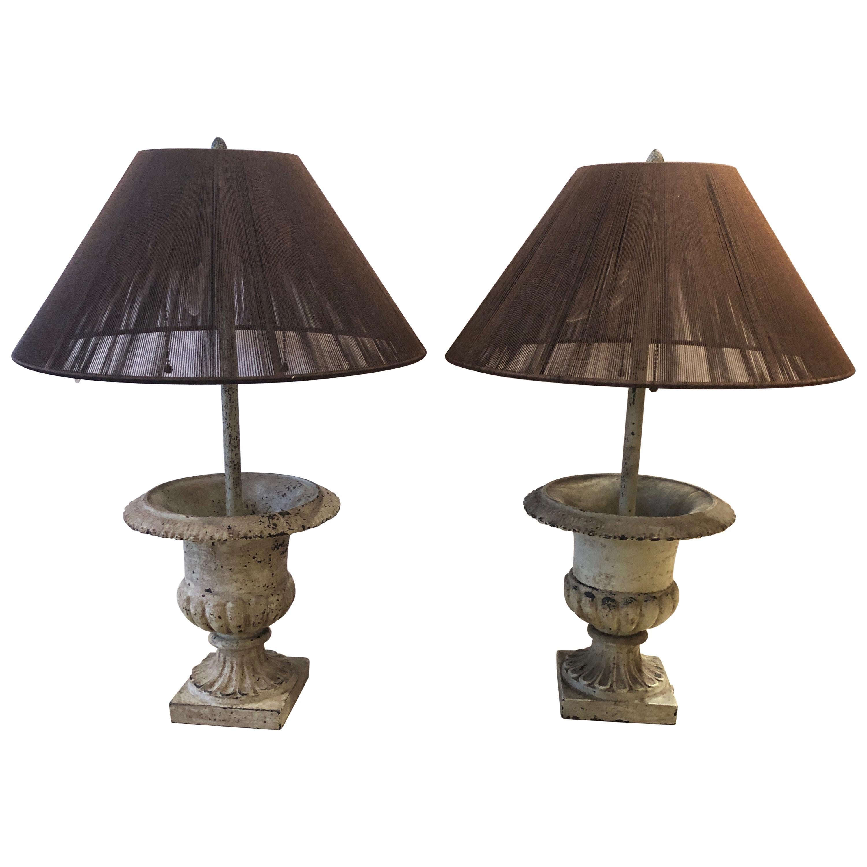 Pair of Charming Iron Garden Urn Table Lamps