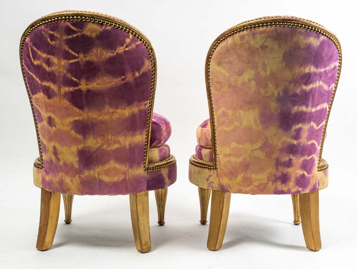 Pair of charming little gilded beechwood armchairs, Art Deco period.
Period: Art Deco
Circa : 1930
Dimensions : Total height 90cm / Seat width 50cm / Depth 50cm / Seat height 45cm.