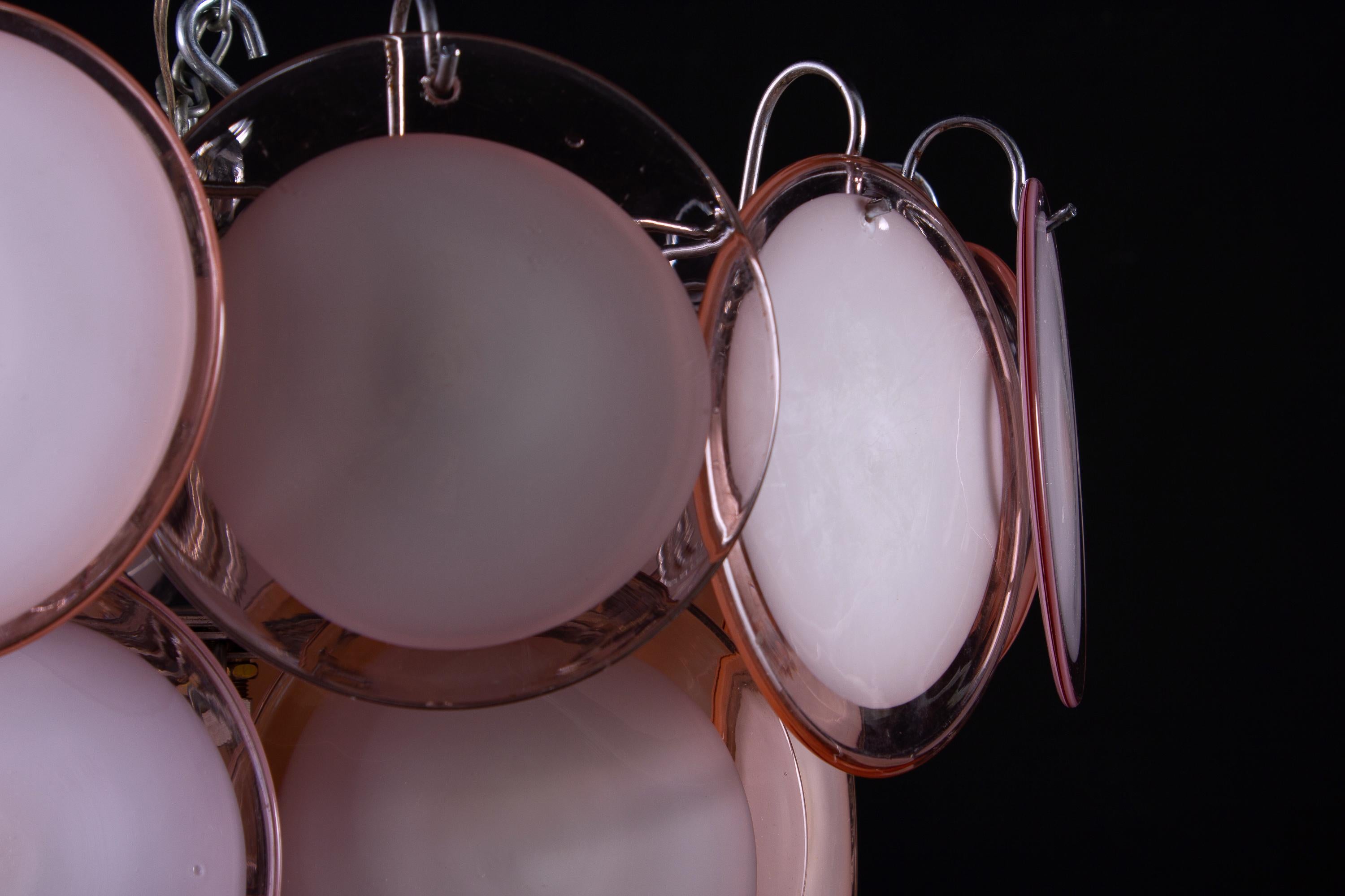 Pair of Charming Pink Vistosi Disc Murano Chandelier, 1970s 5