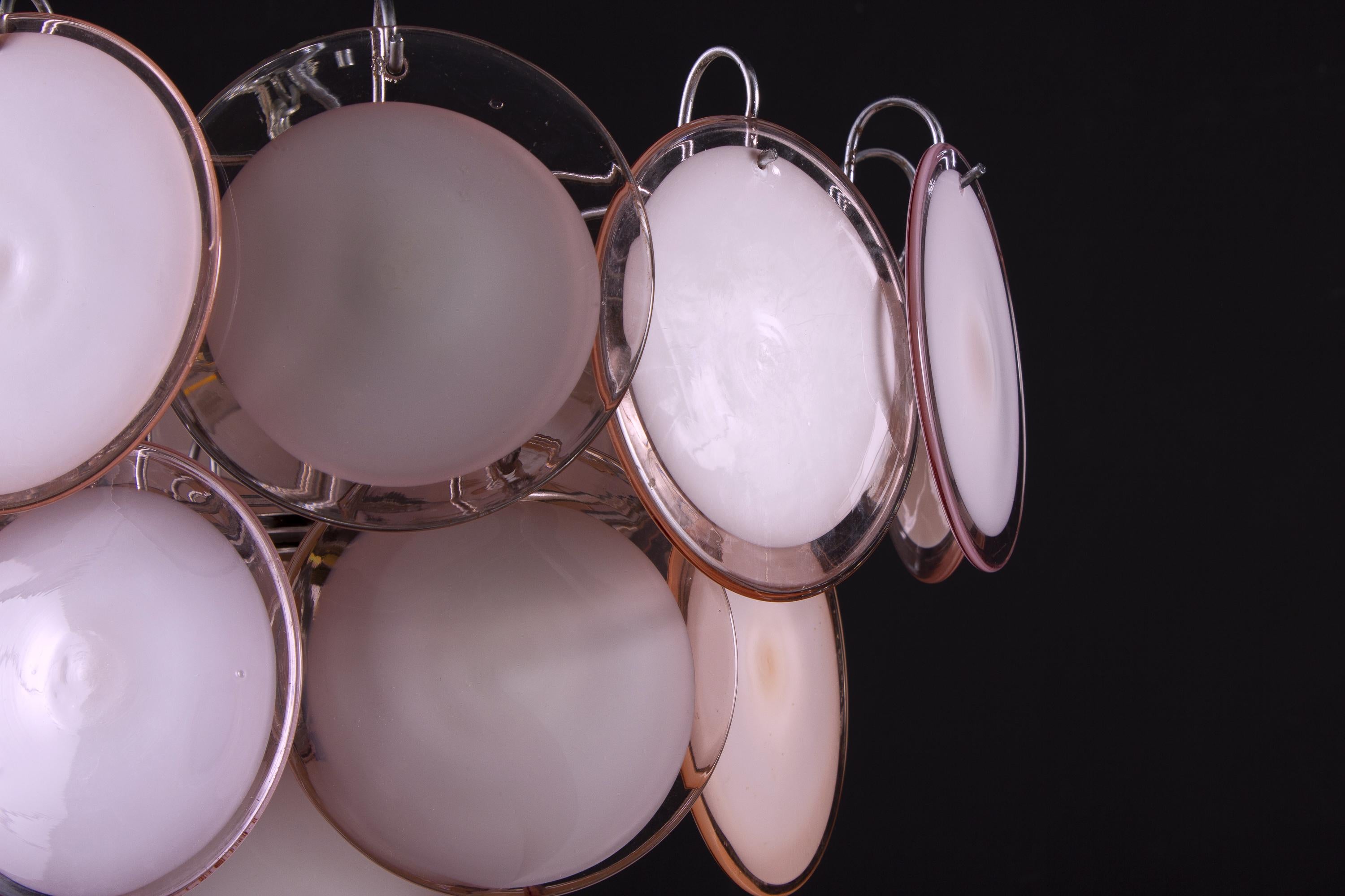 Pair of Charming Pink Vistosi Disc Murano Chandelier, 1970s 6