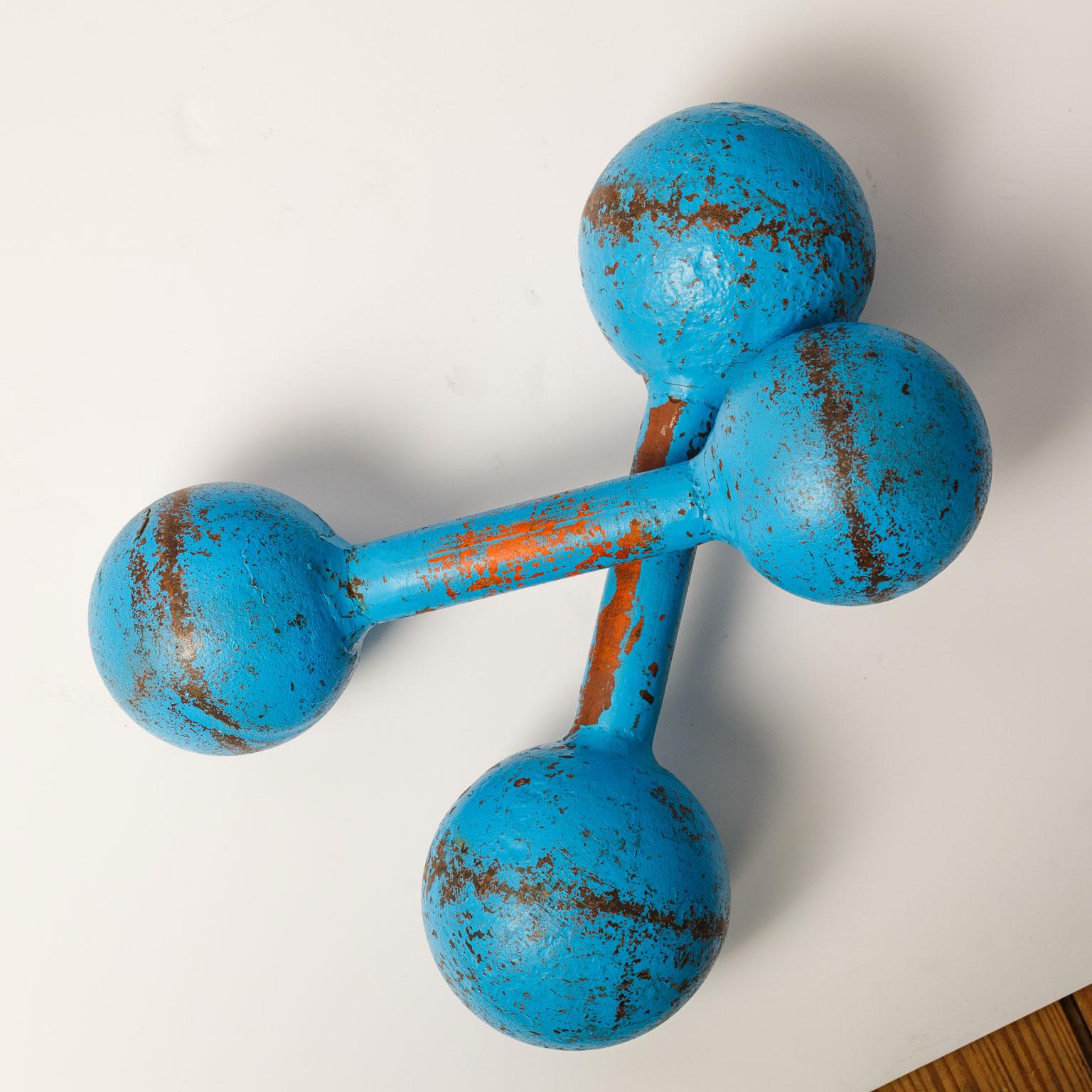 Folk Art Pair of Charming Vintage Overpainted Iron Barbells