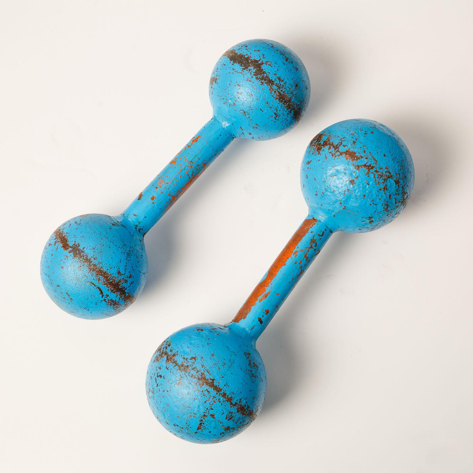 Belgian Pair of Charming Vintage Overpainted Iron Barbells