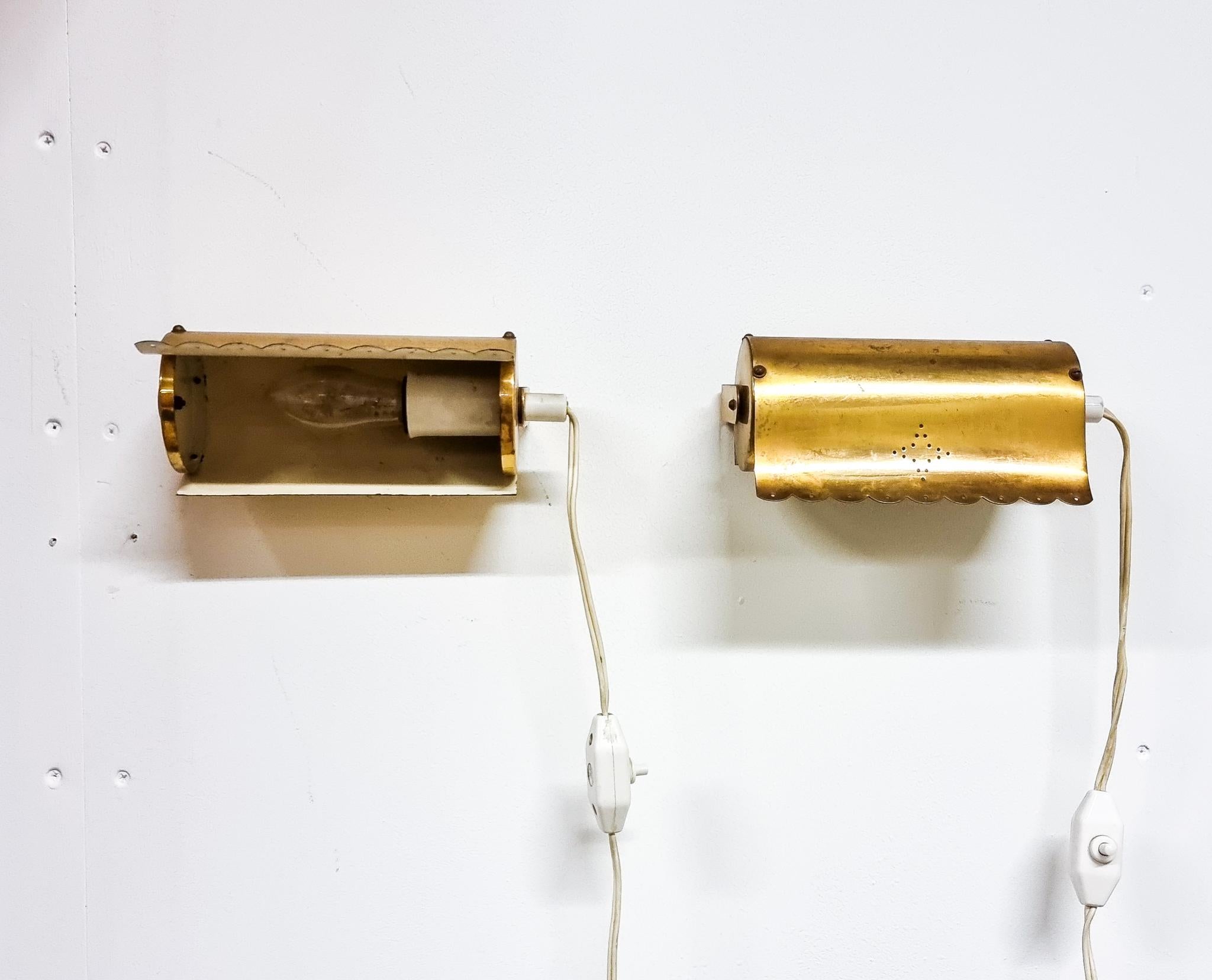 Swedish Pair of Charming Wall /Bed Lights, Brass with Star Pattern, Scandinavian Modern For Sale