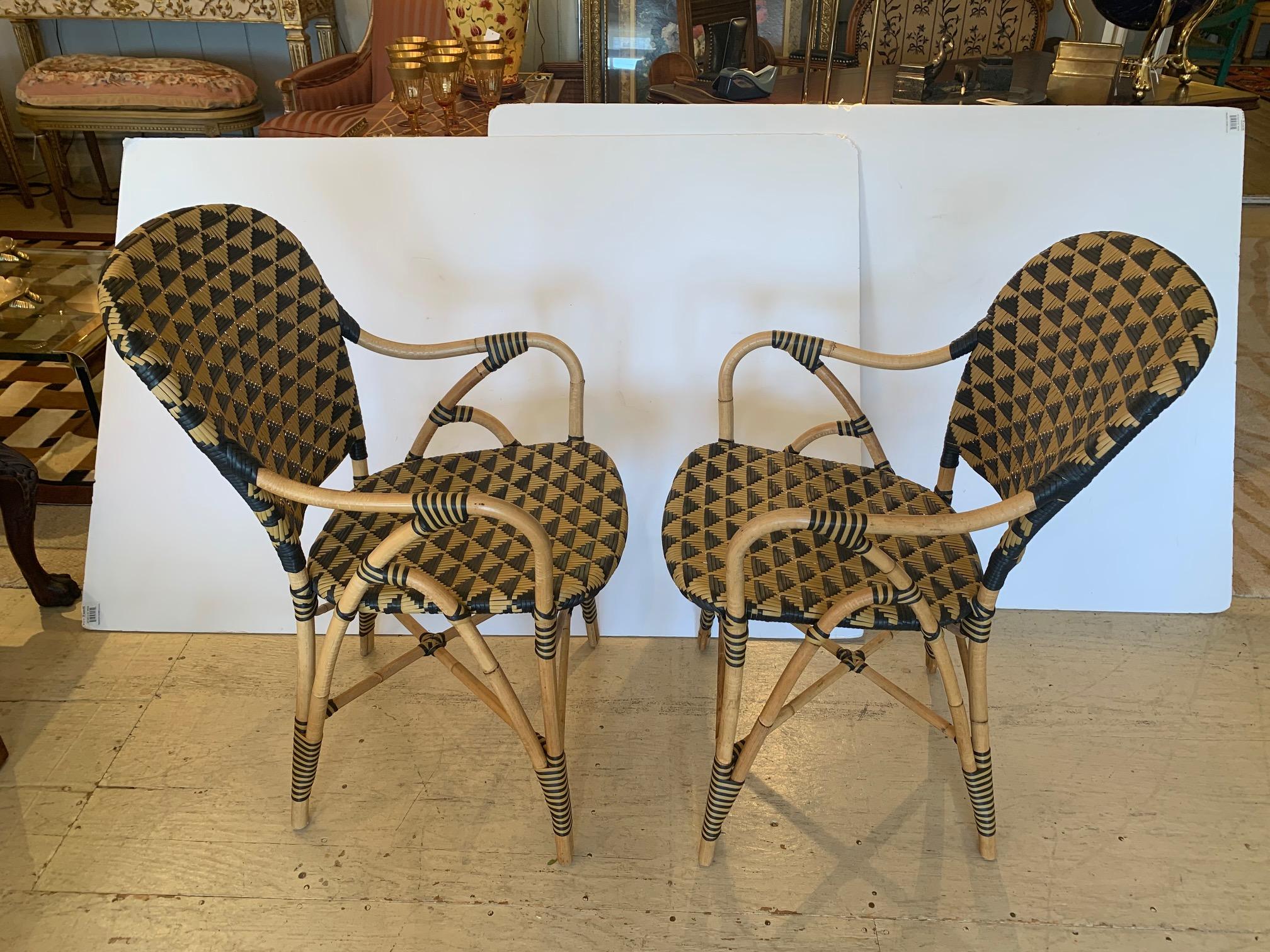Pair of Charming Woven Rattan Bistro Chairs 4