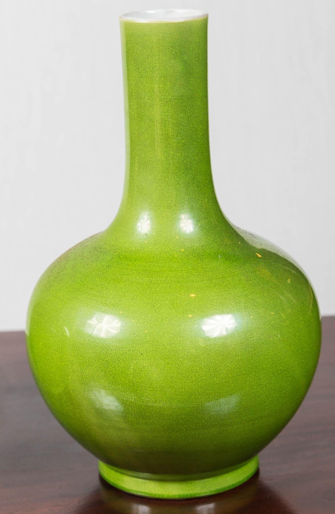 Asian Pair of Chinese Porcelain Chartreuse Bottle Vases