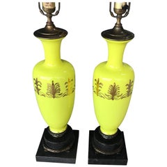 Pair Of Chartreuse Yellow Opaline Table Lamps