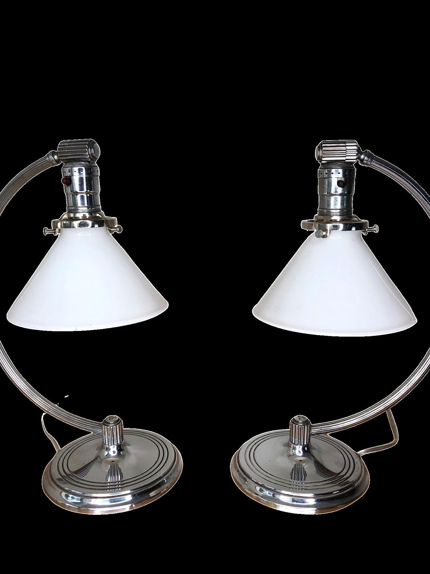 20th Century Pair of Chase Chrome Art Deco Desk Lamps For Sale