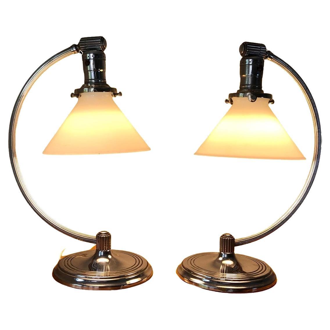 Pair of Chase Chrome Art Deco Desk Lamps