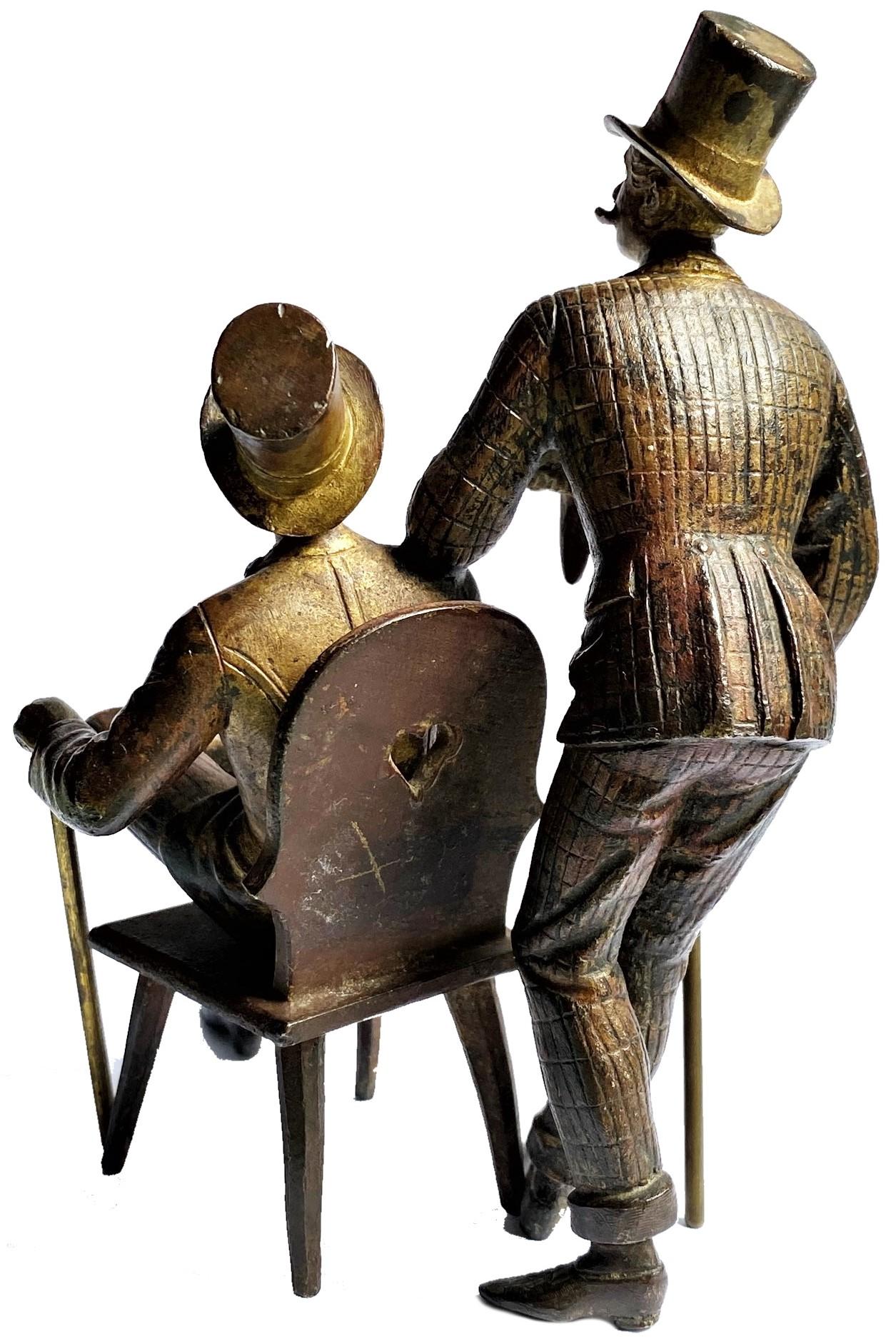 Painted Pair of Dandies, Austrian Jugenstil, Vienna Bronze Sculpture, circa 1900