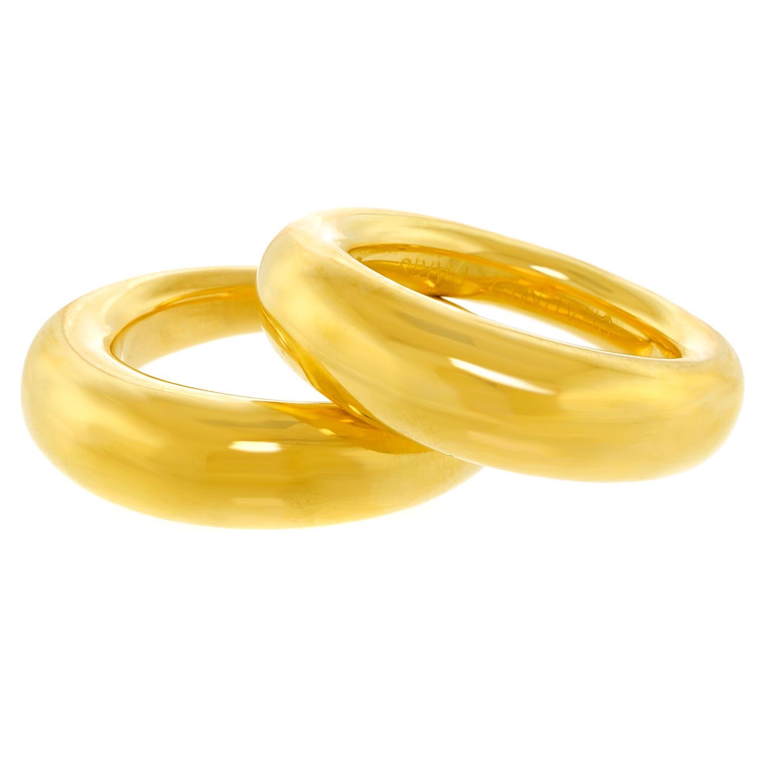 Modernist Pair of Chaumet Gold Anneau Dome Rings