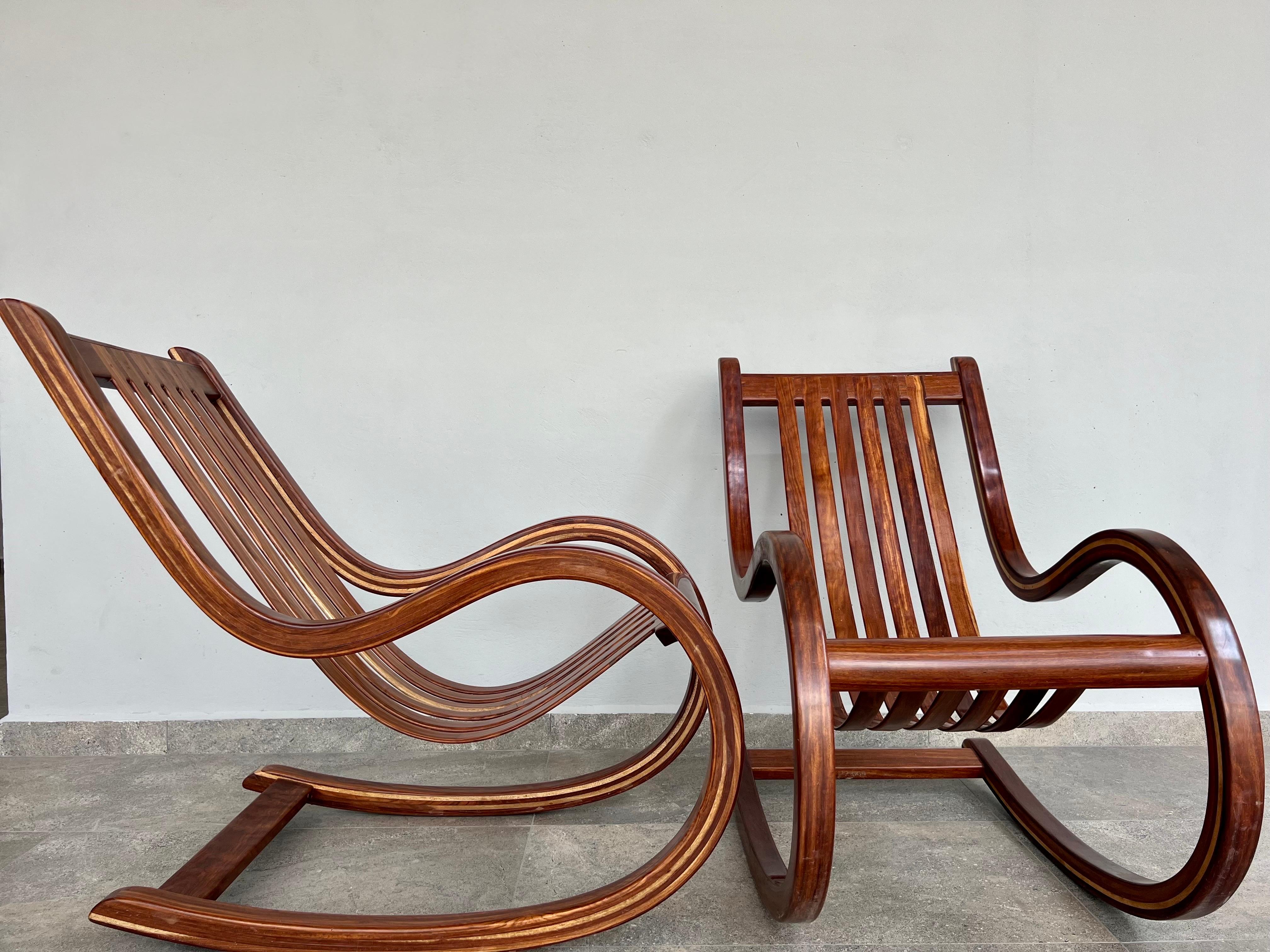 Pair of Che-Chent Rocking Chairs by Salvador Vidal In Fair Condition For Sale In San Pedro Garza Garcia, Nuevo Leon