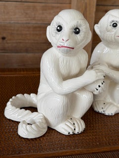Pair of Chelsea House White Porcelain Capuchin Monkey Bookends or Decor Pieces