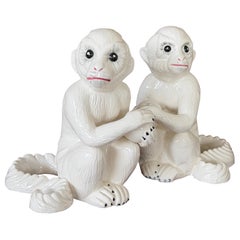 Pair of Chelsea House White Porcelain Capuchin Monkey Bookends or Decor Pieces