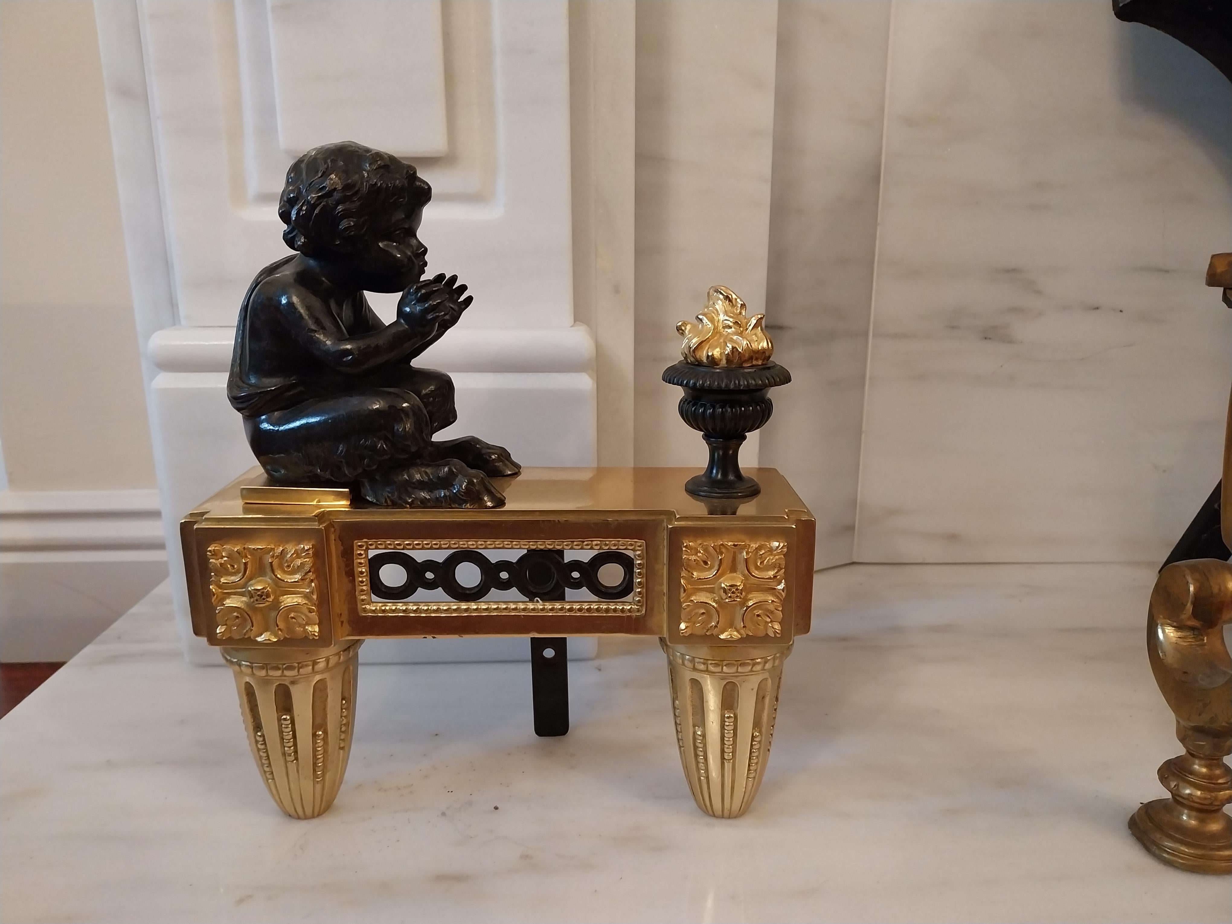 Pair of Chenet Cherubs Andirons For Sale 2