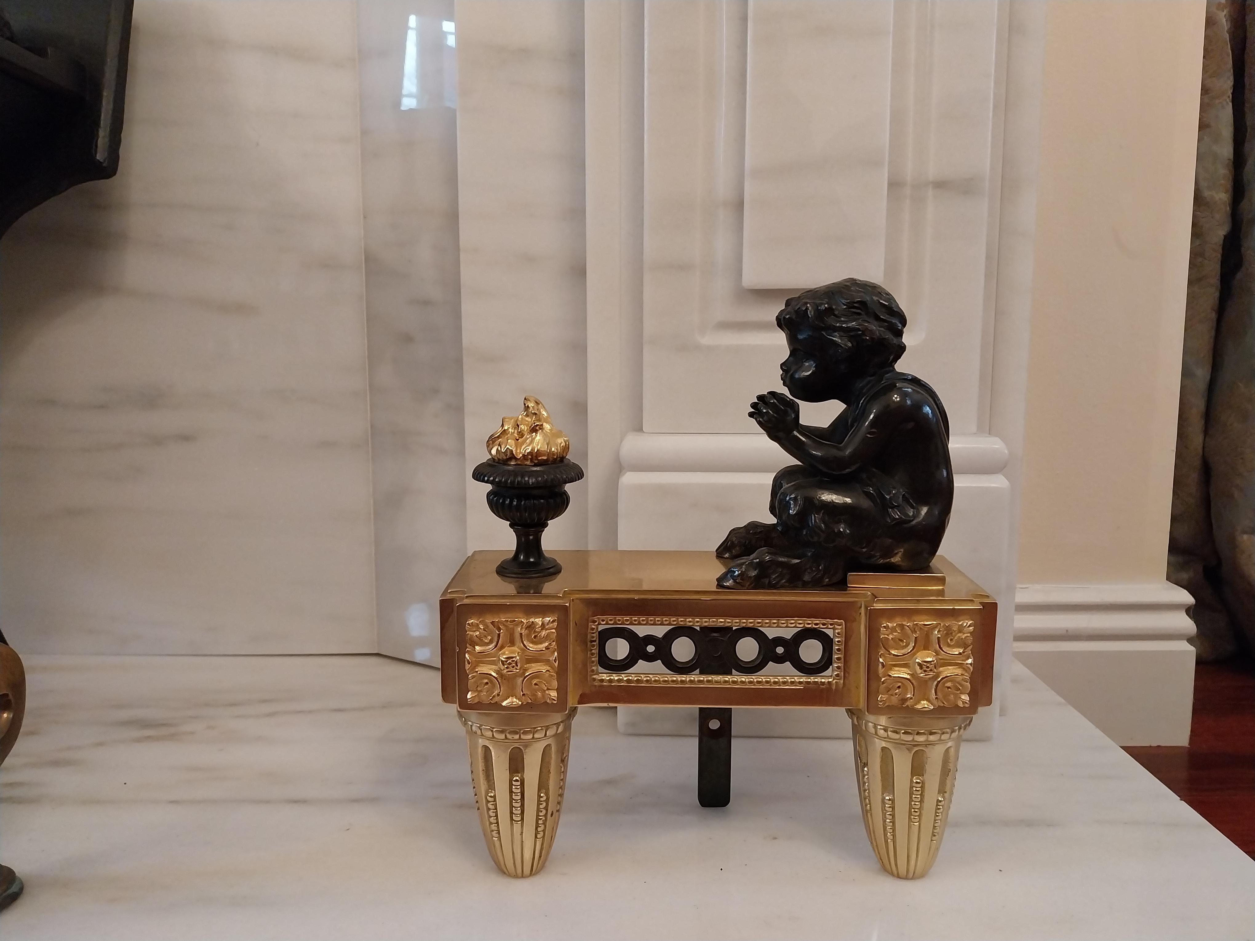 Pair of Chenet Cherubs Andirons For Sale 3