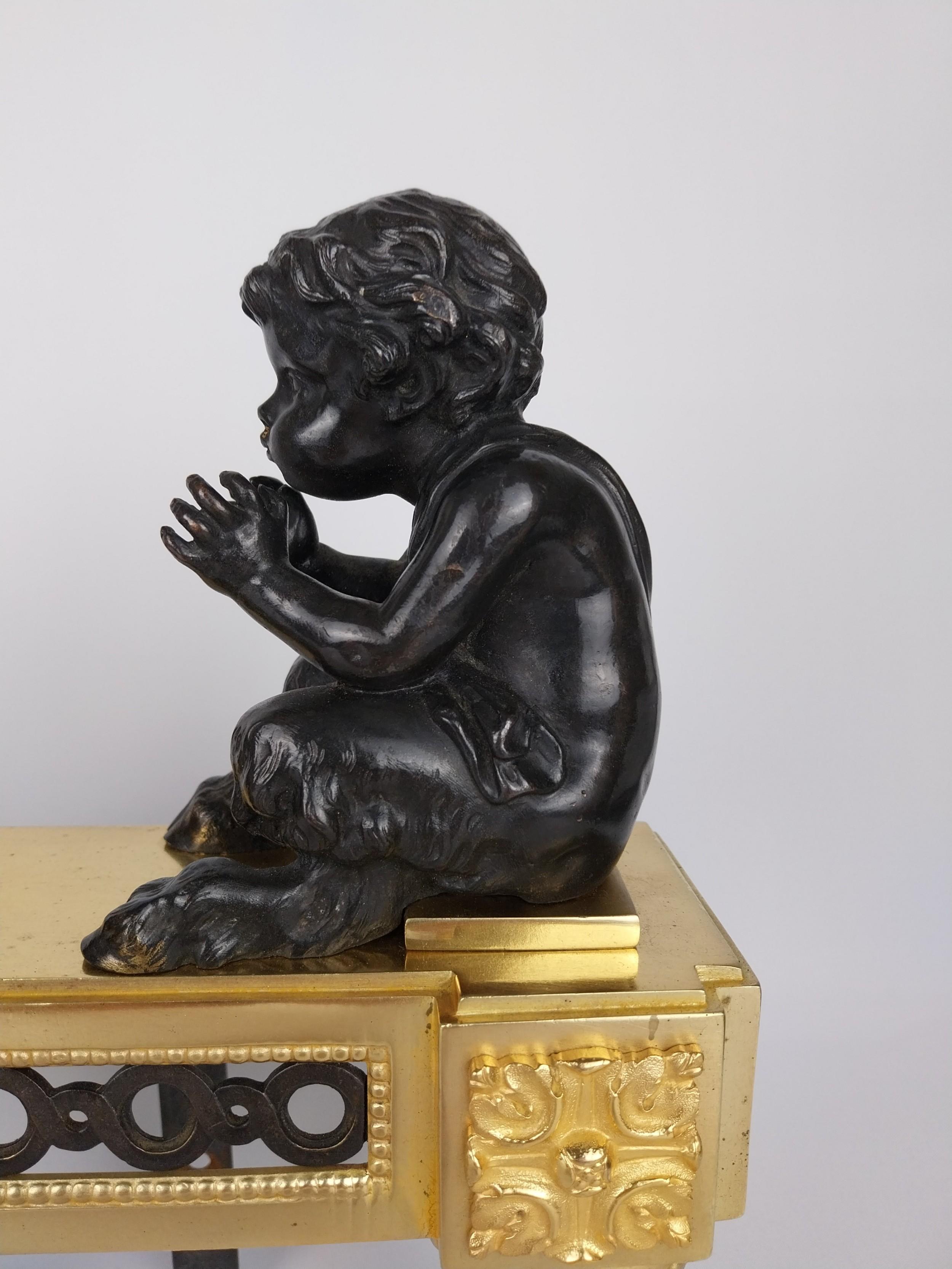 Louis XVI Pair of Chenet Cherubs Andirons For Sale