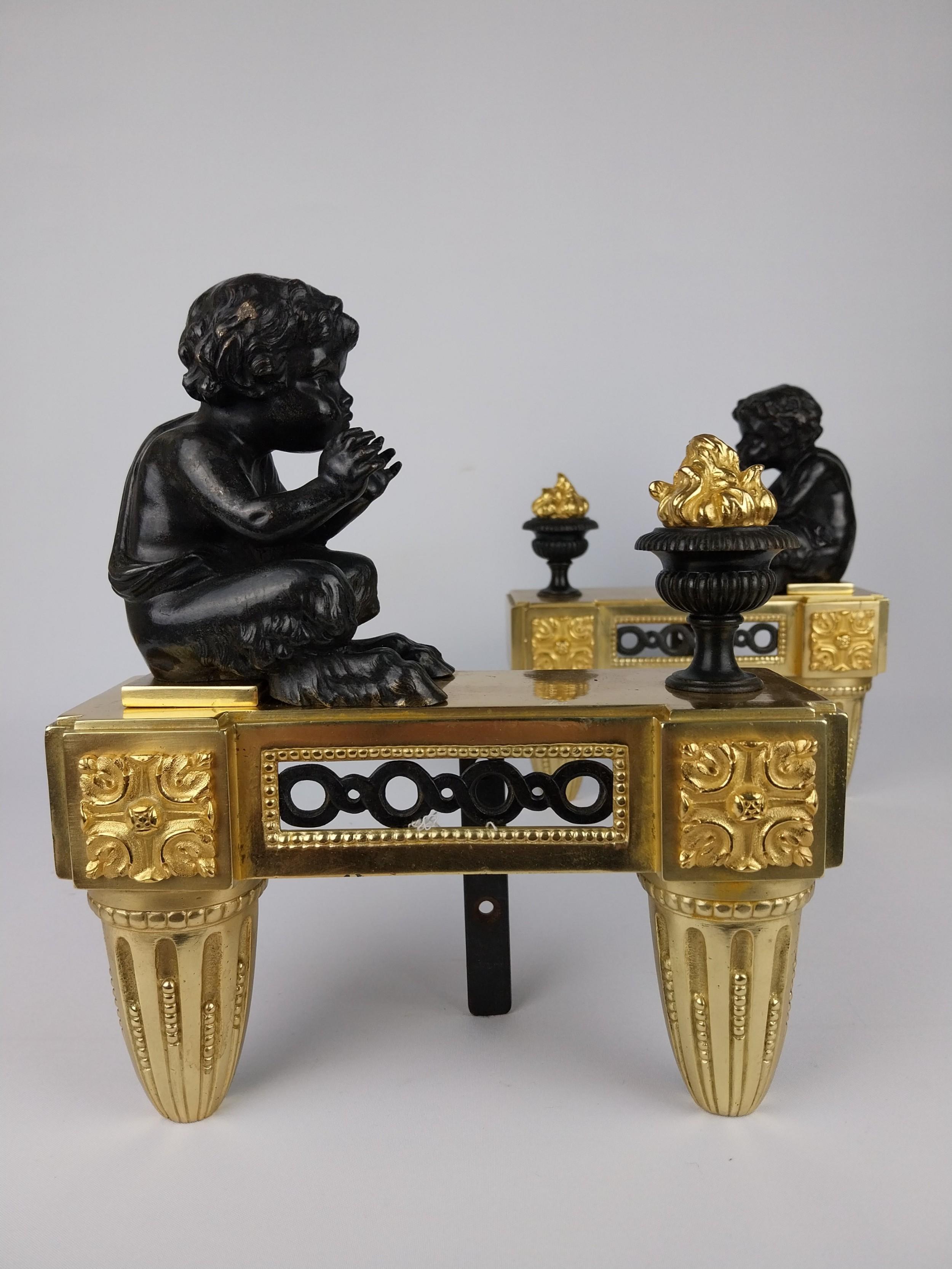 French Pair of Chenet Cherubs Andirons For Sale