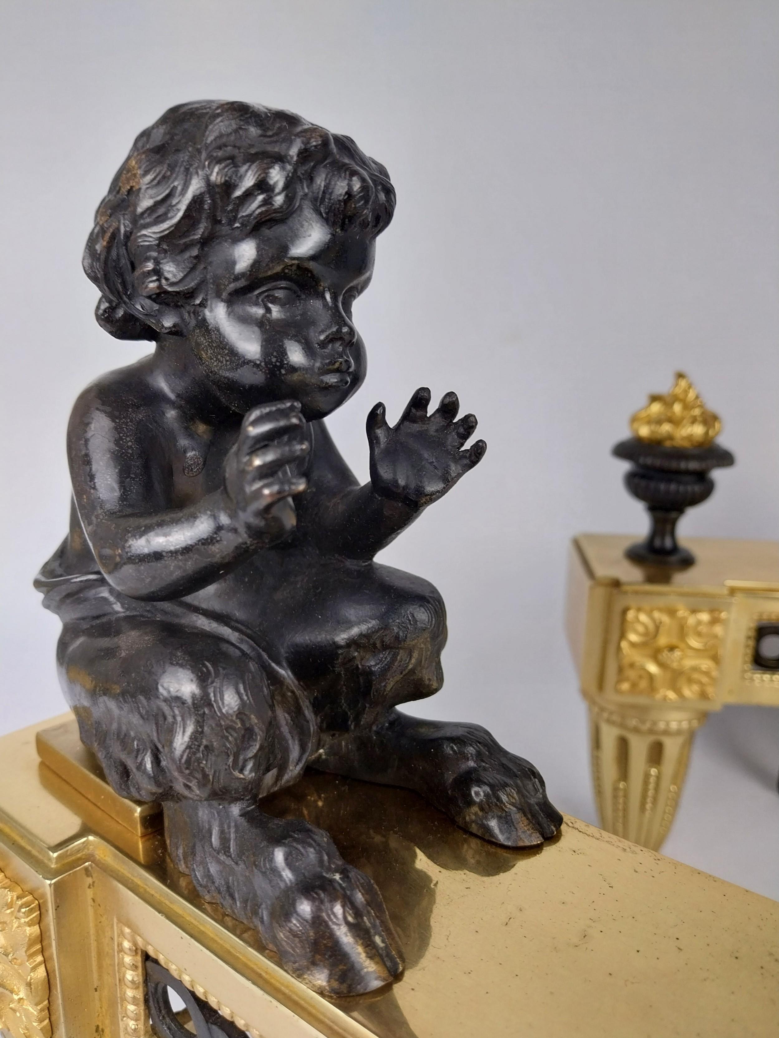 Gilt Pair of Chenet Cherubs Andirons For Sale