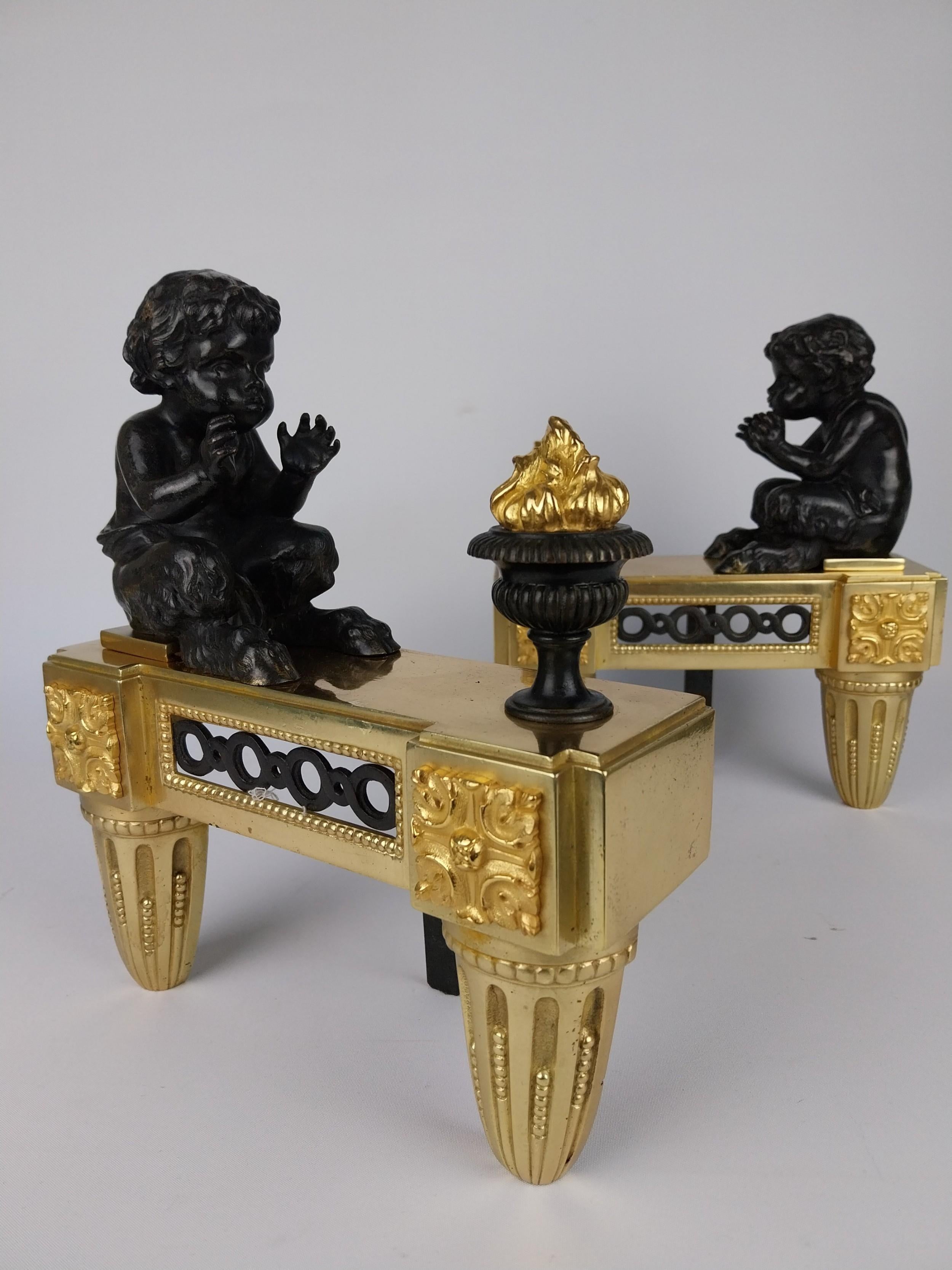 19th Century Pair of Chenet Cherubs Andirons For Sale