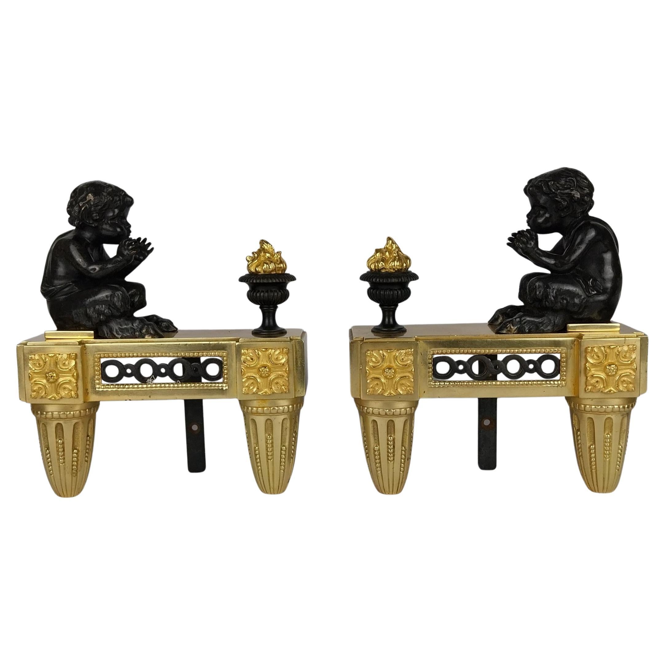 Pair of Chenet Cherubs Andirons For Sale