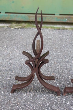 Pair Of Chenets Attributed To Raymond Subes, Flame Model
