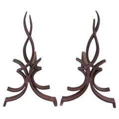 Pair Of Chenets Attributed To Raymond Subes, Flame Model
