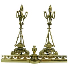 Pair of Chenets or Andirons with a Decorative Eagle Finial Top, 19th Century