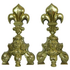 Pair of Chenets or Andirons with Large Fleur De Lys, 19th Century