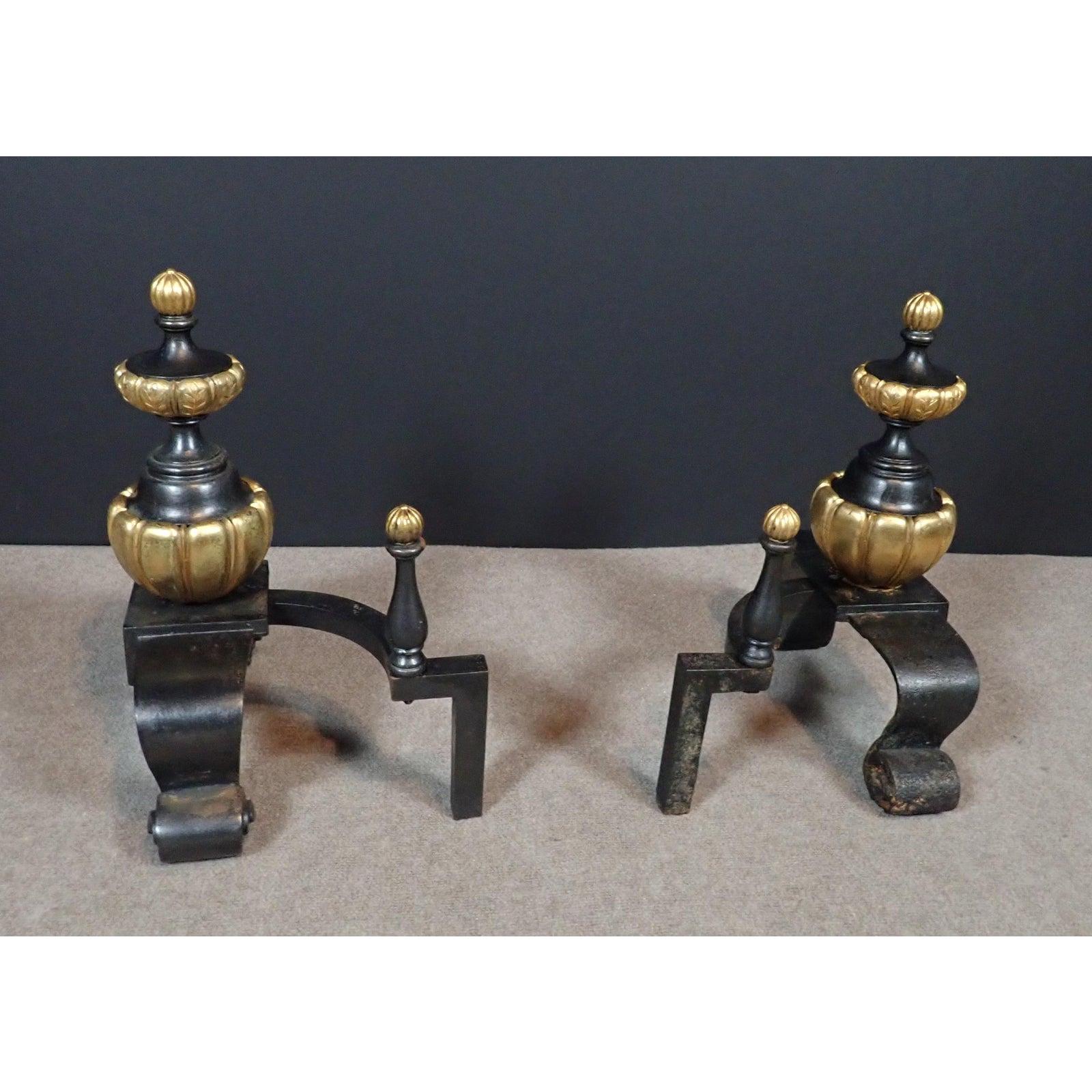French Doré Bronze and Iron Regency Chenets  For Sale