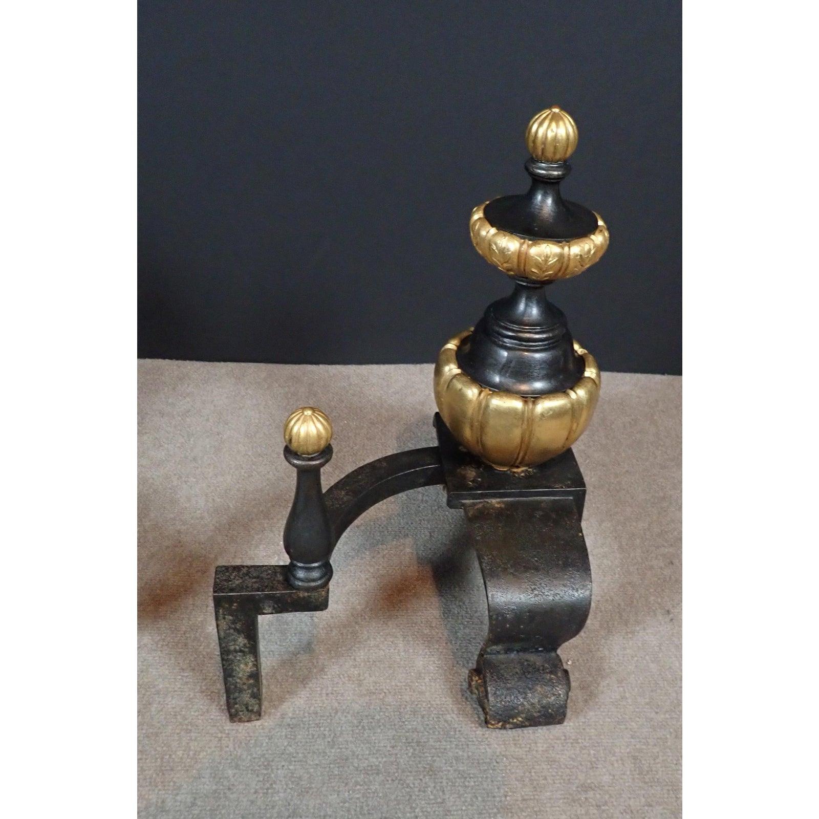 Doré Bronze and Iron Regency Chenets  In Good Condition For Sale In Norwood, NJ