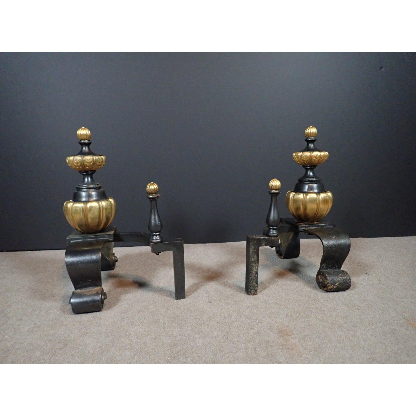 19th Century Doré Bronze and Iron Regency Chenets  For Sale