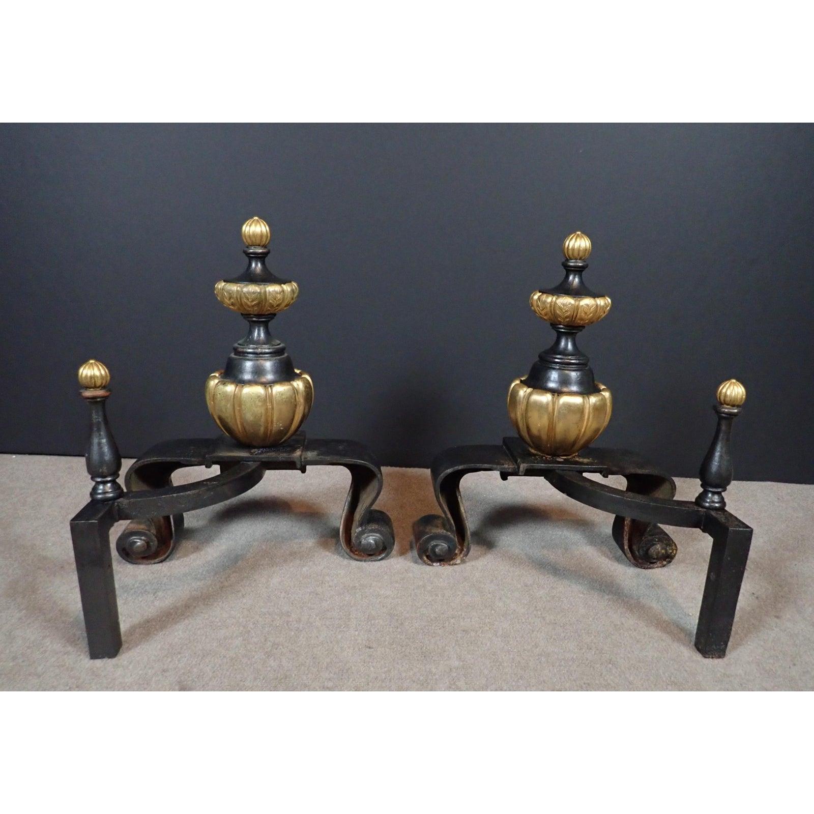Doré Bronze and Iron Regency Chenets  For Sale 1