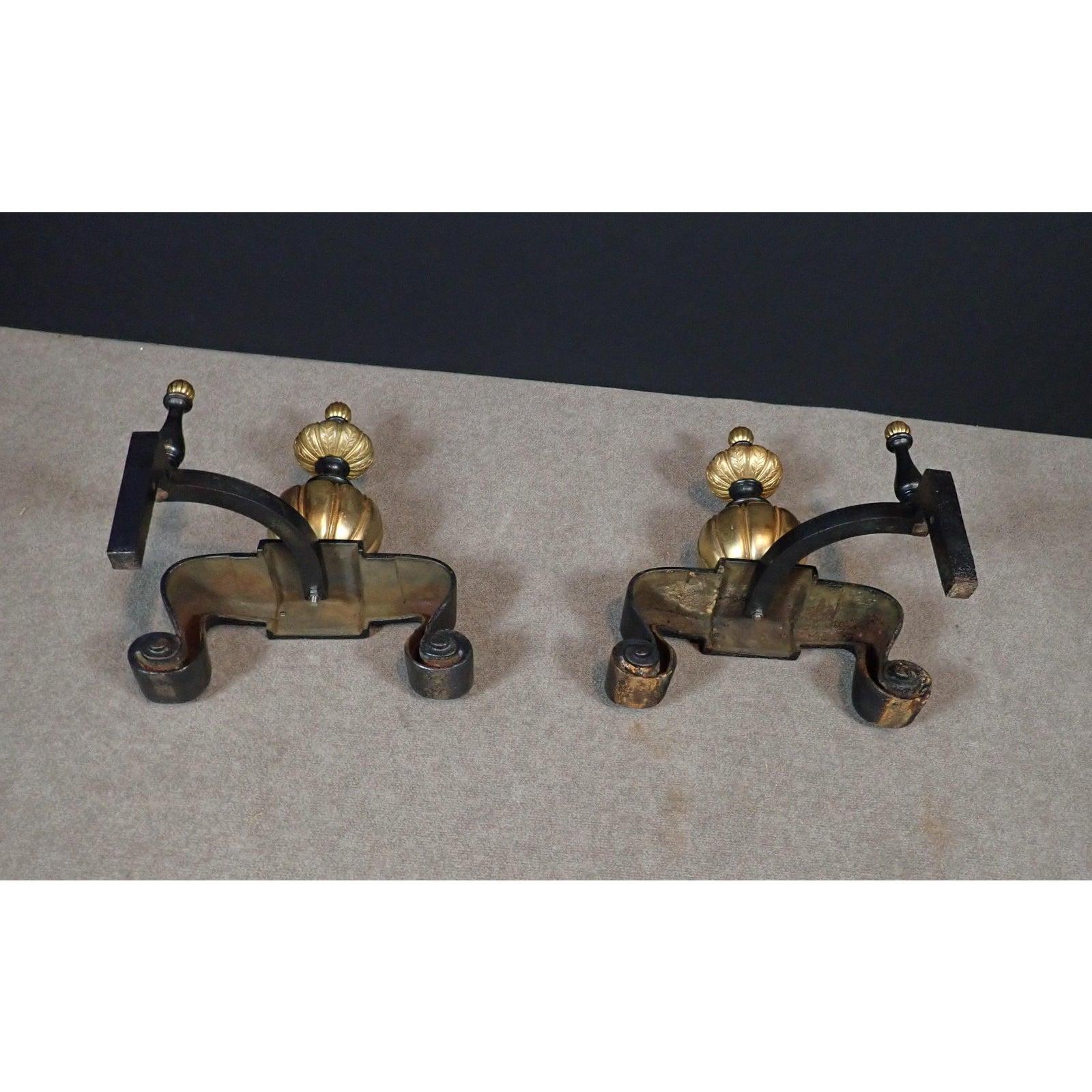 Doré Bronze and Iron Regency Chenets  For Sale 2