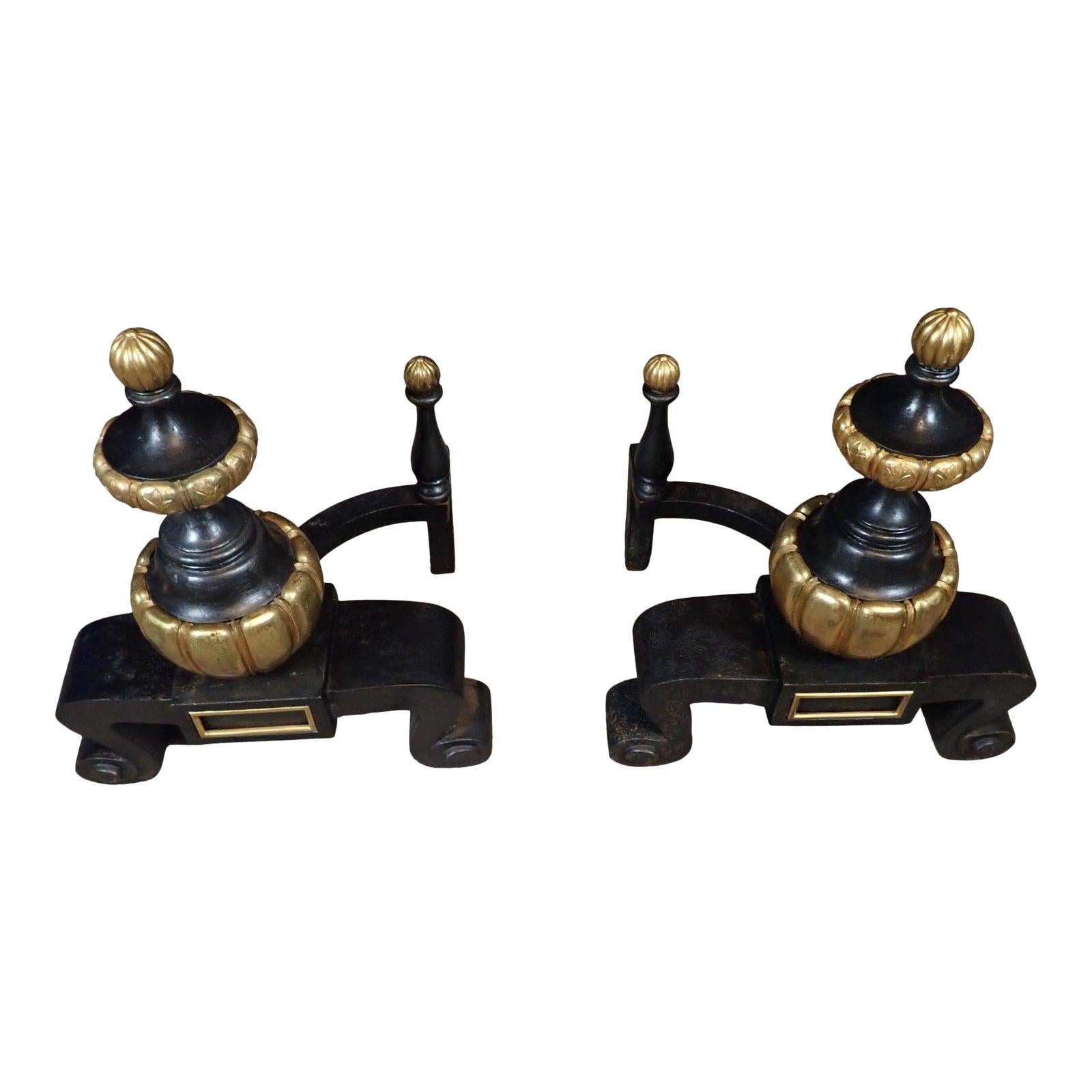 Doré Bronze and Iron Regency Chenets  For Sale 3
