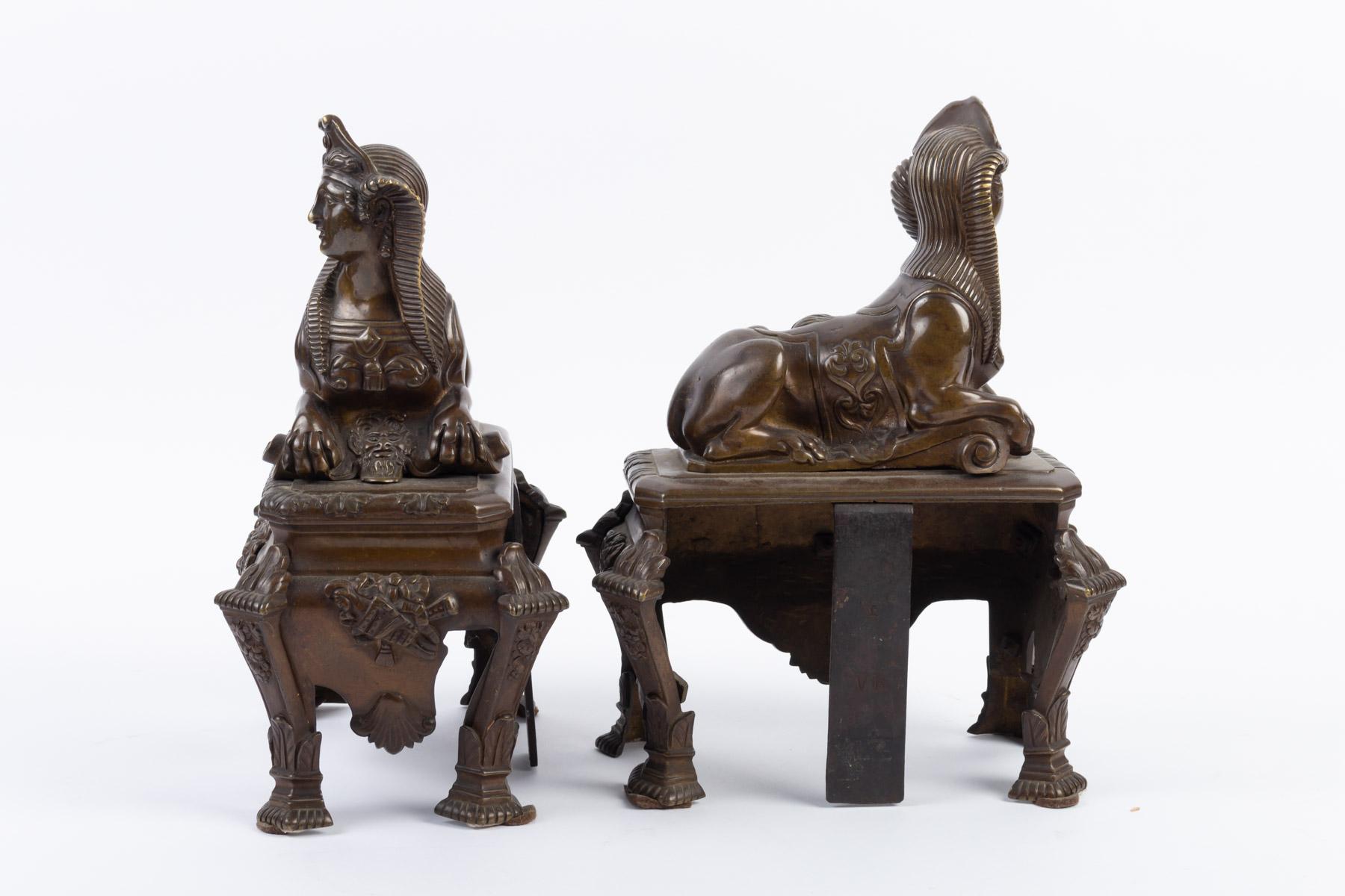 19th Century Pair of Chenets with Sphinx
