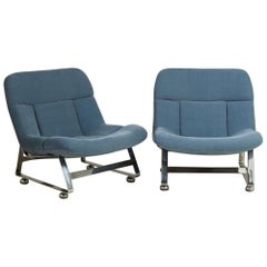 Vintage Pair of Chenille Upholstered Lazy Chairs, 1960s
