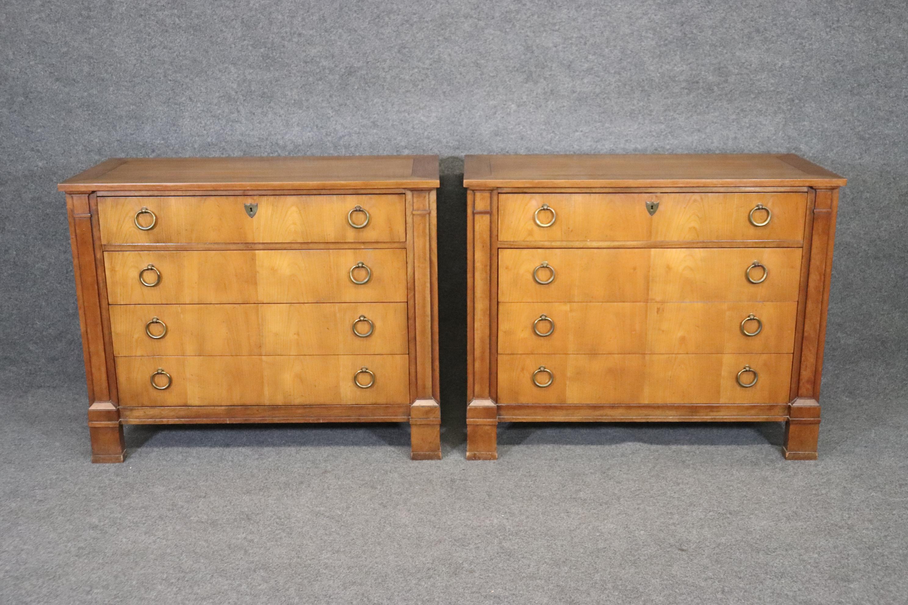 This is a fantastic pair of Baker Directoire style bachelors chests or commodes. They are in good vintage 1950s condition and have simple and yet very sophistcated classic stying that really adds a touch of class to any environment or design scheme.