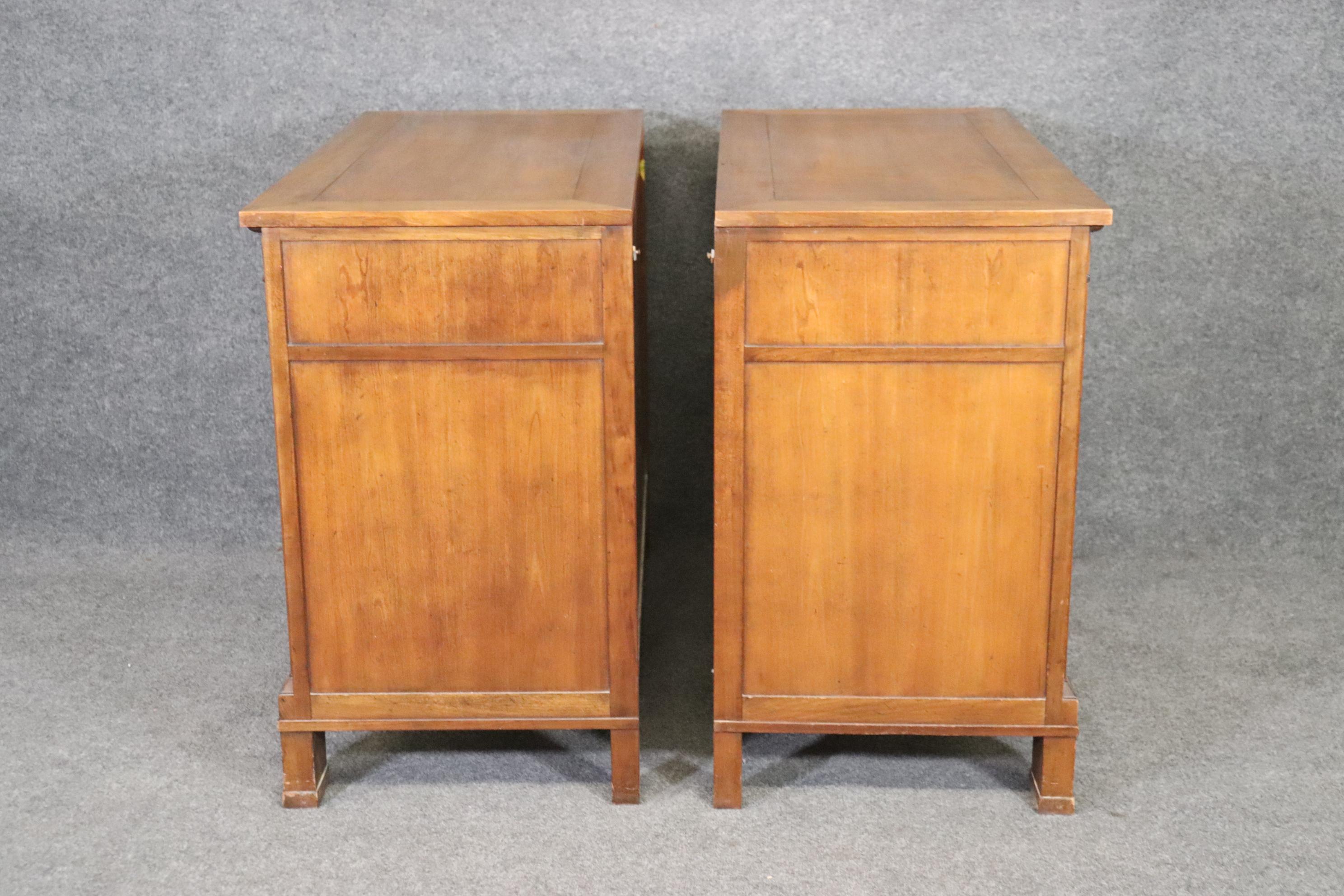 Mid-20th Century Pair of Cherry Baker Furniture French Directoire Style Commodes with Brass Rings