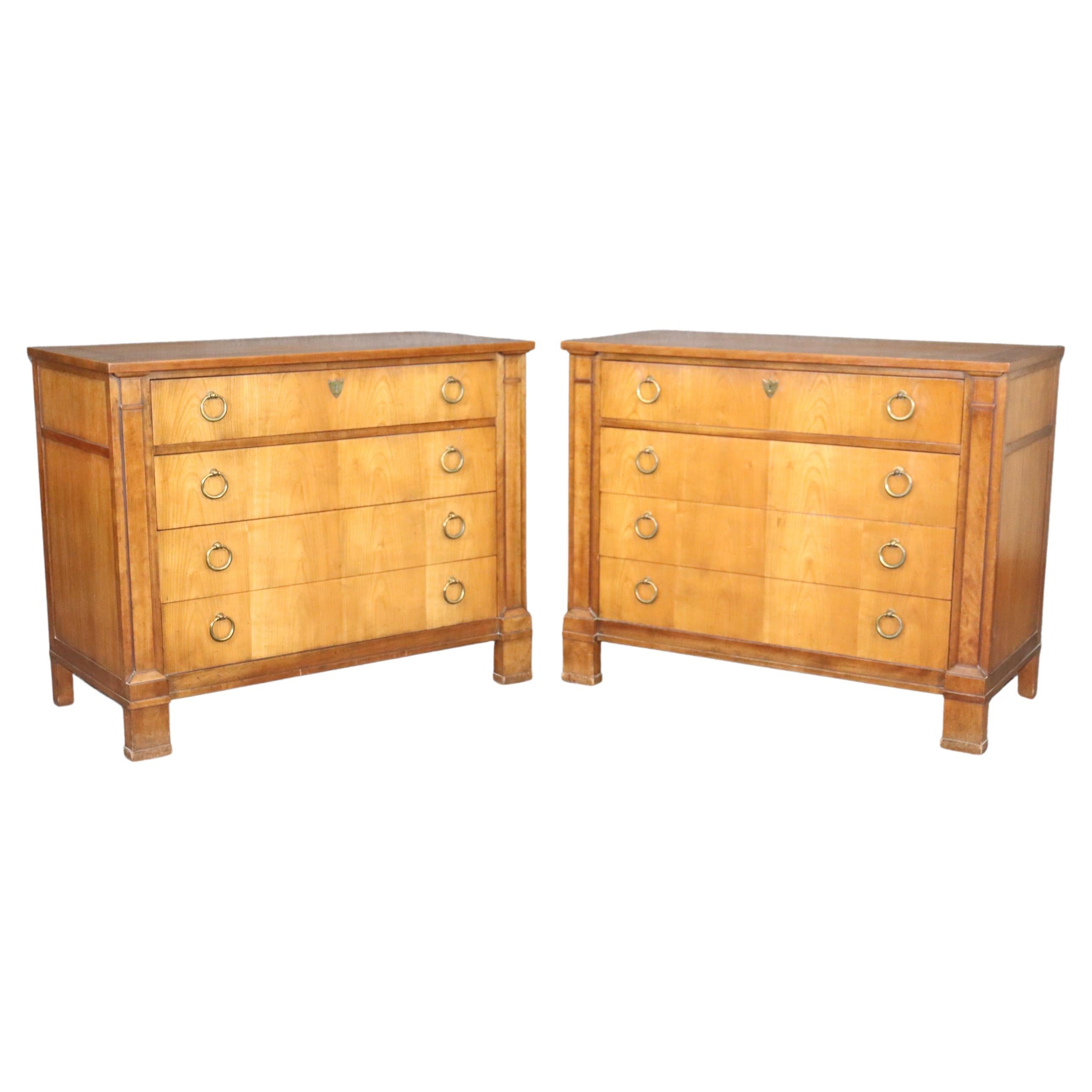 Pair of Cherry Baker Furniture French Directoire Style Commodes with Brass Rings