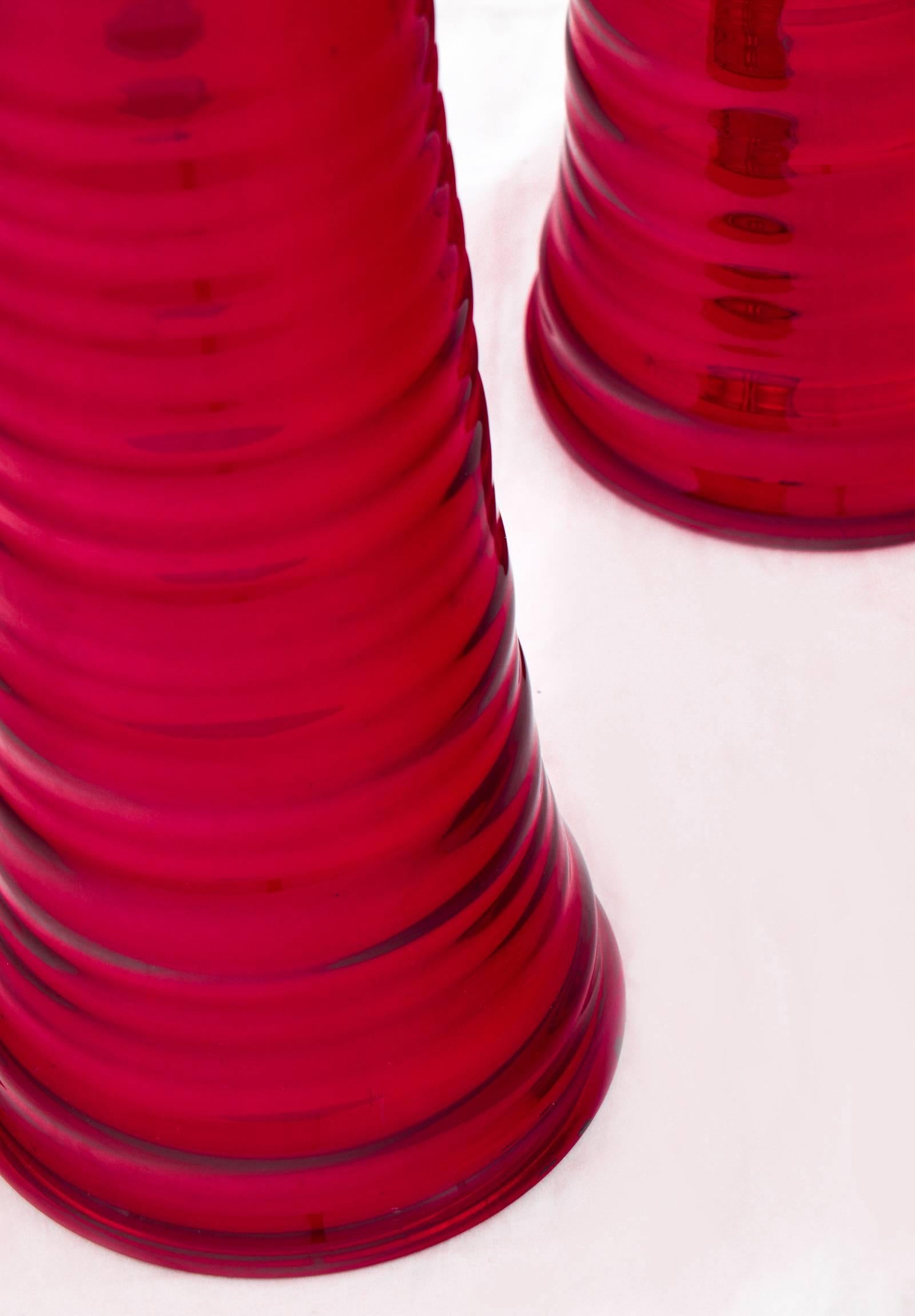 Murano Glass Pair of Cherry Red Murano Mirrored Glass Table Lamps