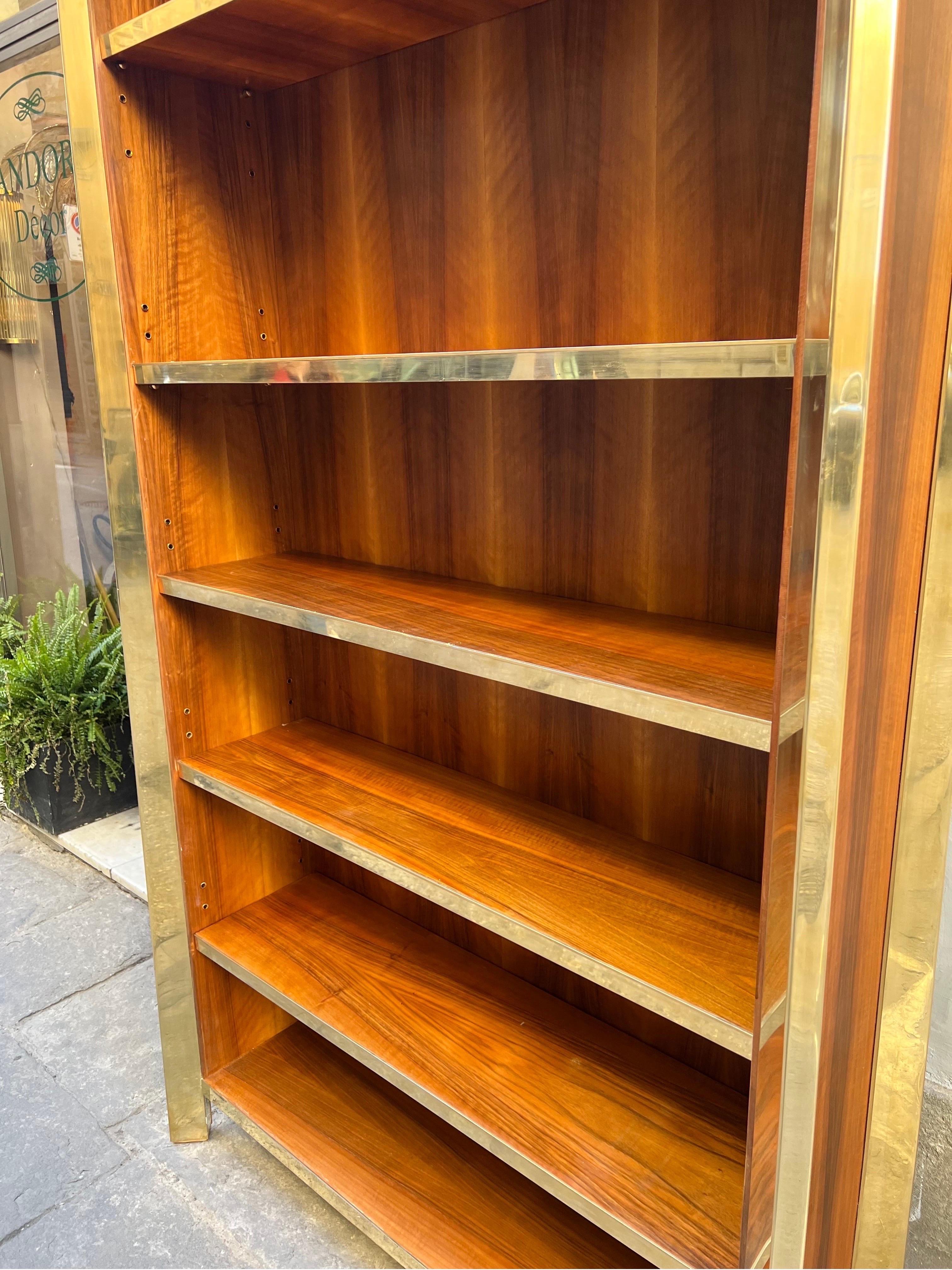 Pair of Cherry Wood and Brass Bookcases, 1980s For Sale 6