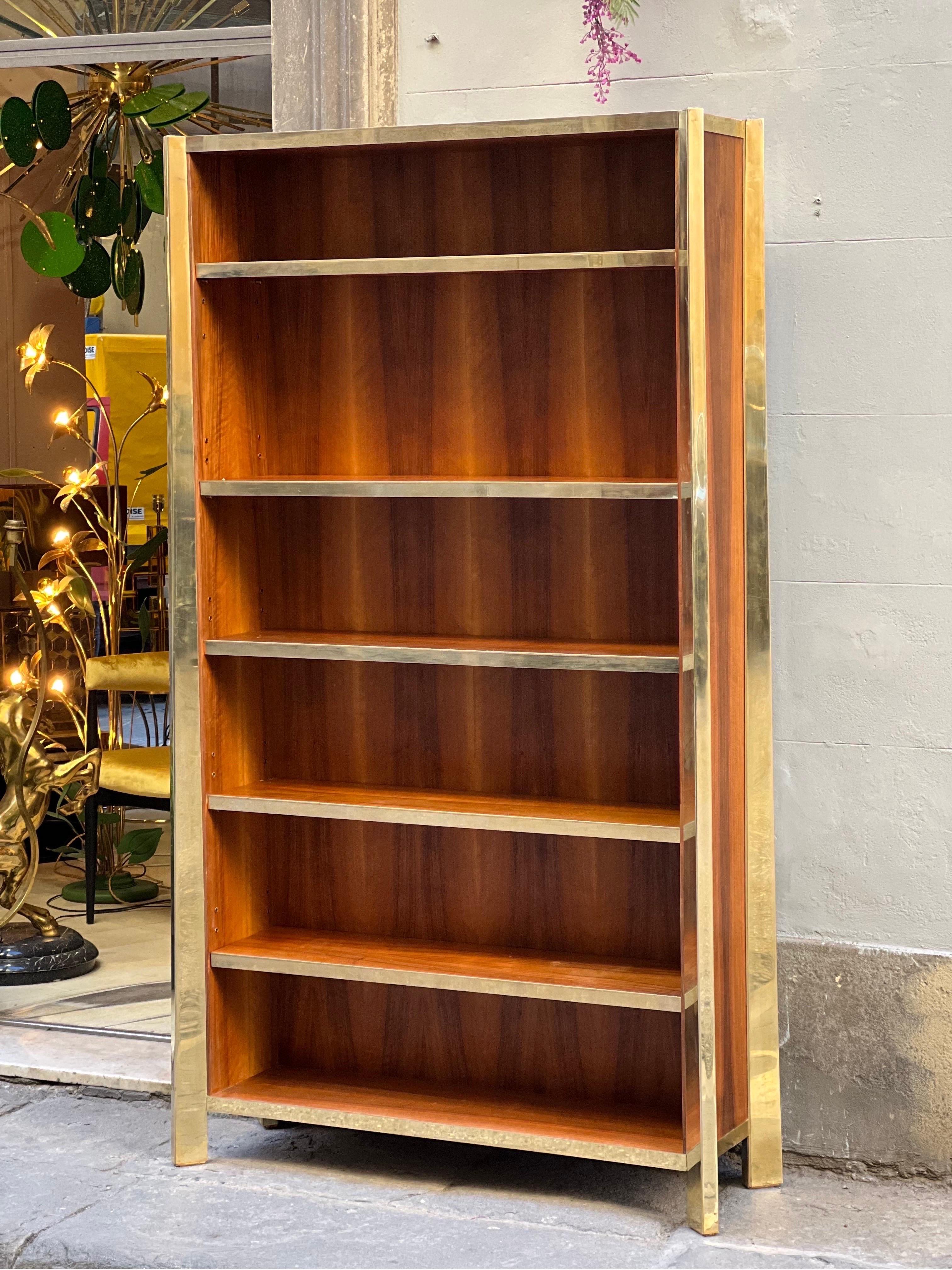 Pair of Cherry Wood and Brass Bookcases, 1980s For Sale 8