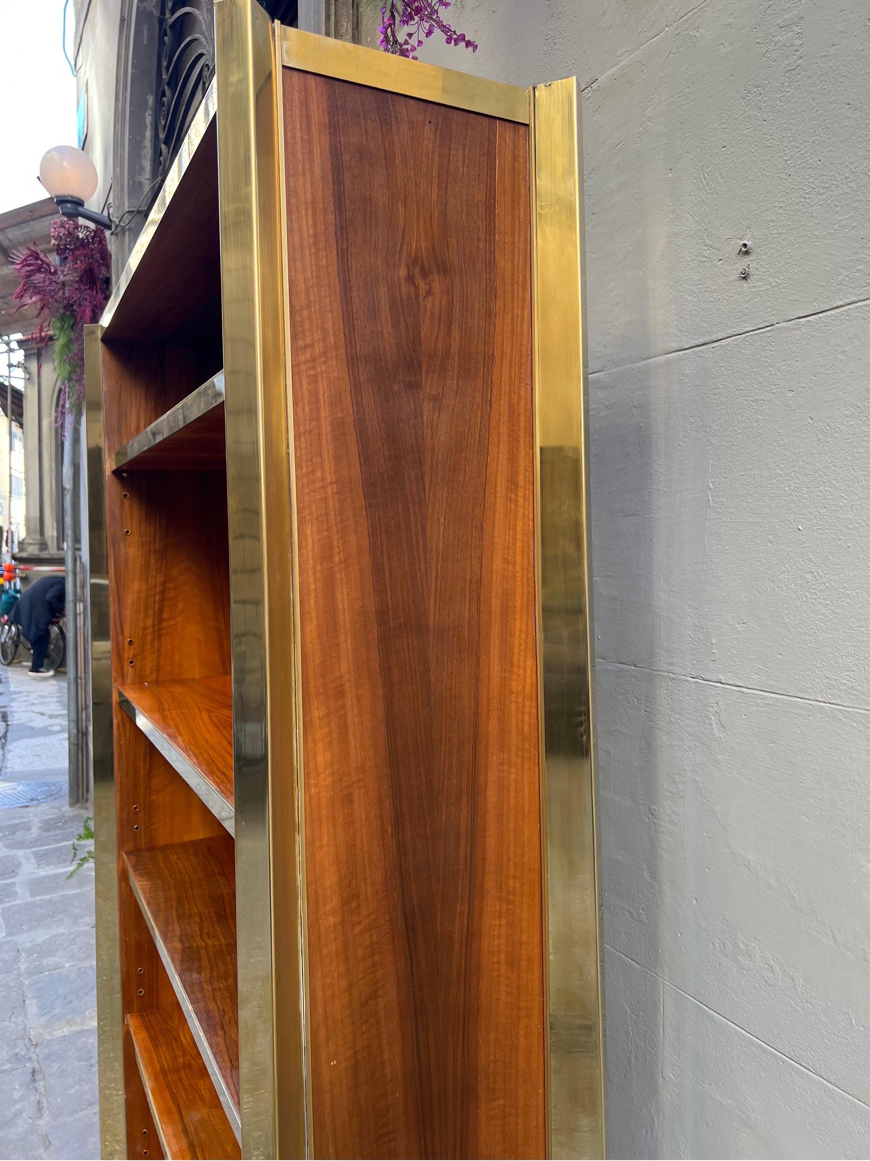 Pair of Cherry Wood and Brass Bookcases, 1980s For Sale 9